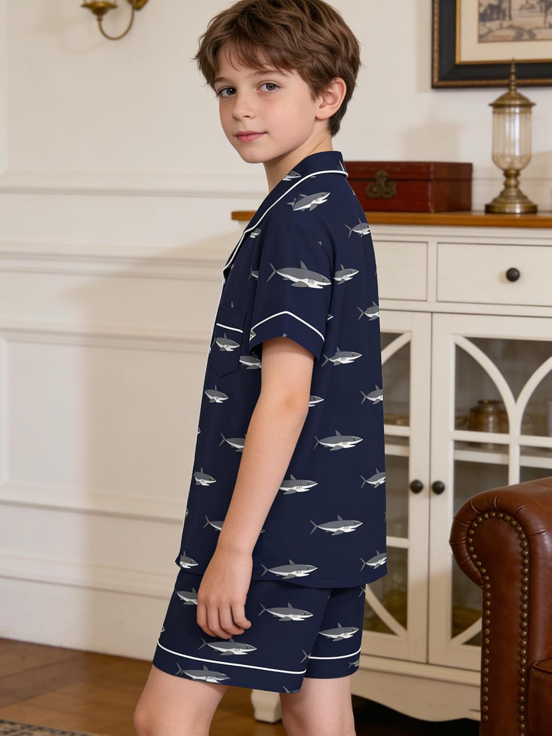 Girls Pajamas Set 3pcs Soft Button-Down Short Sleeve Kids Pjs Loungewear Sleepwear, 5-14 Years