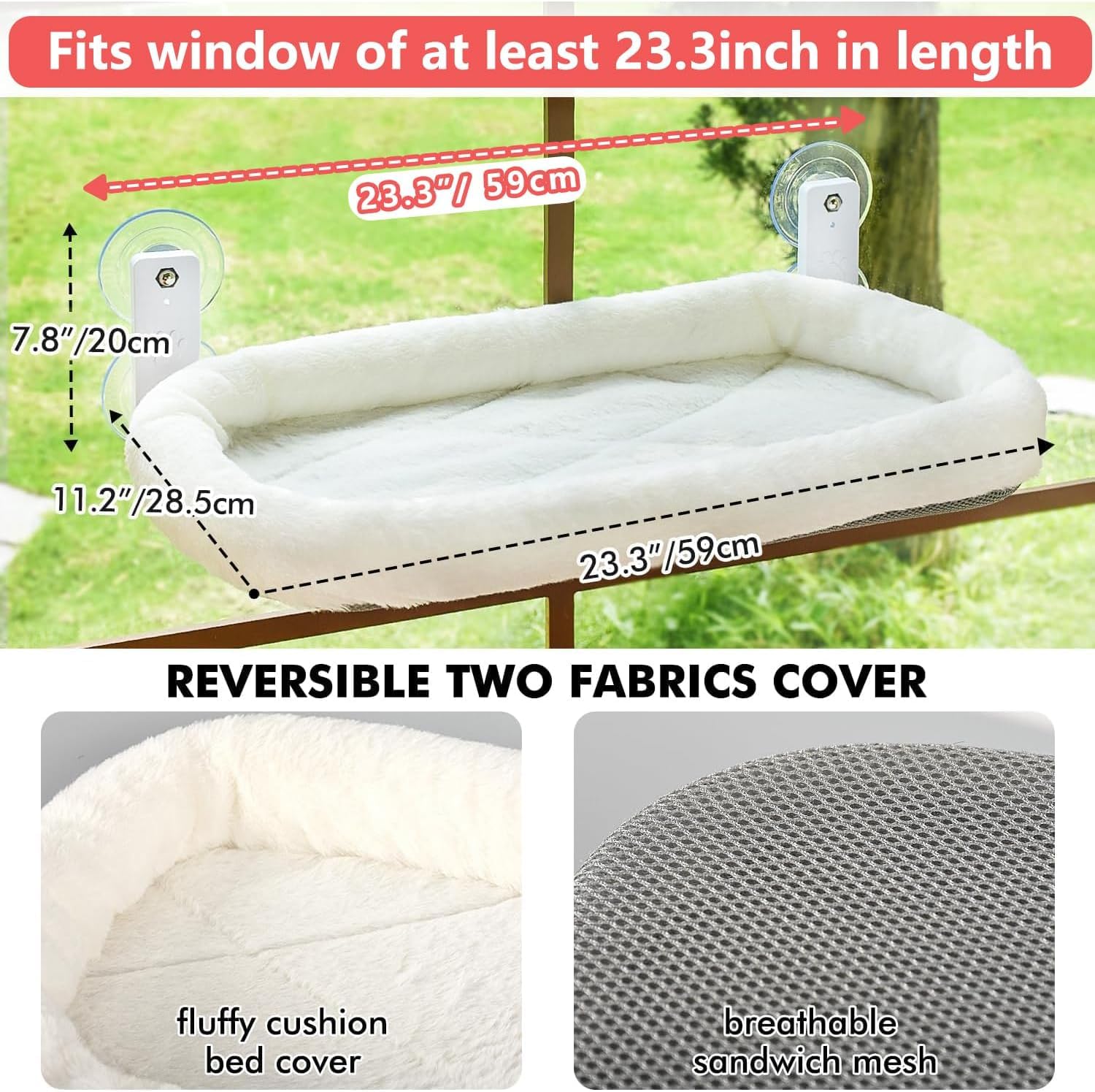 Hamac pour chats, pliable et doux et confortable (blanc, 52 cm), idéal comme lit pour chat ou rebord de fenêtre, hiver, jusqu'à 25 kg