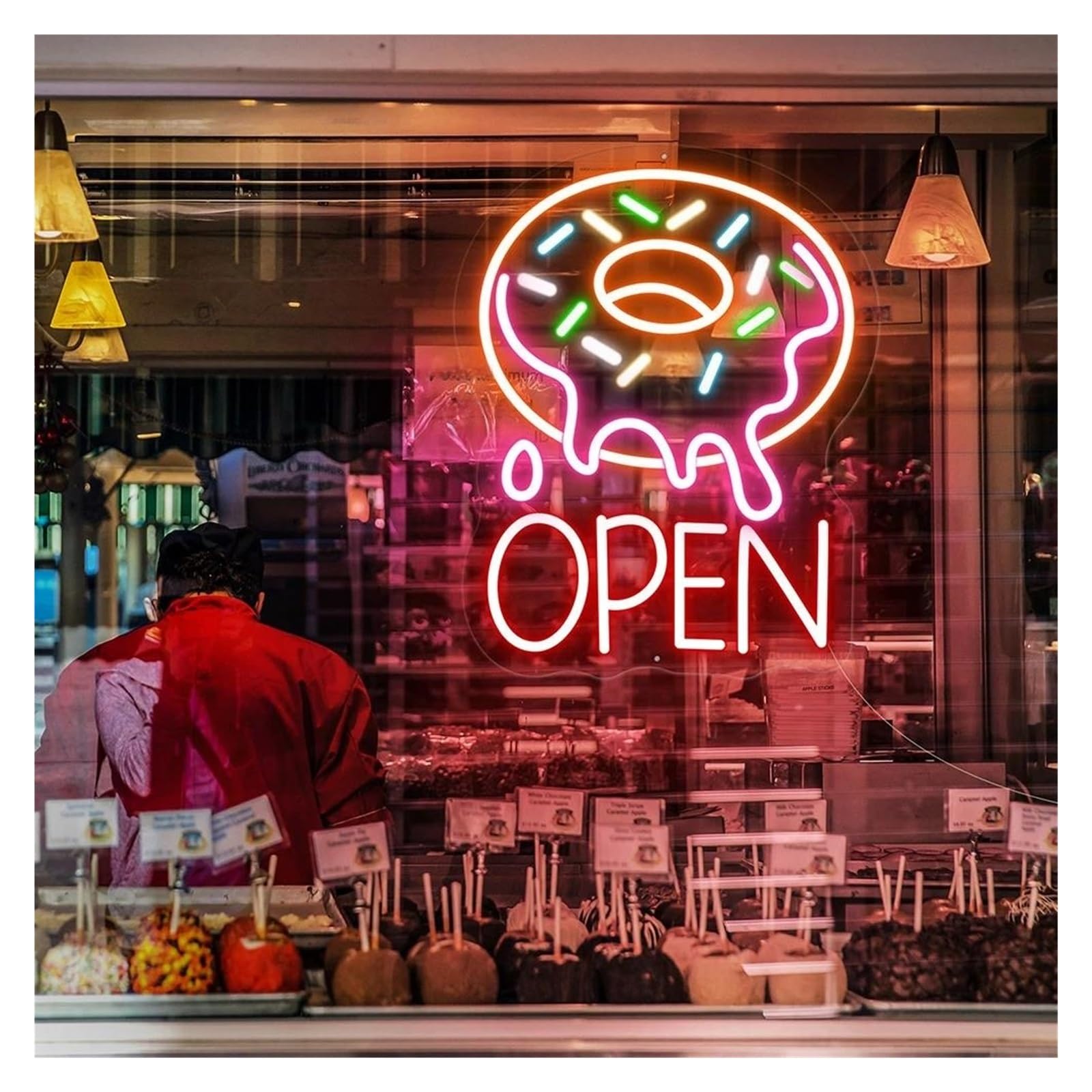 Shouxi C Sign Lamp Doughnut Open Neon Sign Fast Food Shop Wall Decor Bakery Shop Restaurant Decoration Neon Light 50Cm(C)