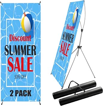 2 Pack X Frame Banner Stand Adjustable Size 23"X 63" to 32"X 78" with Portable Retractable Carrying Bag, Customize Banner Stand for Trade, Show Exhibition Market and Store Display