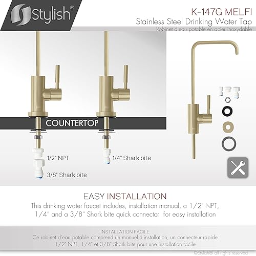 Miniatura 7 de Stylish Grifo de agua potable Cartucho de núcleo de cerámica de acero inoxidable, mango único, arco alto, rotación de 360 grados, grifo de ósmosis