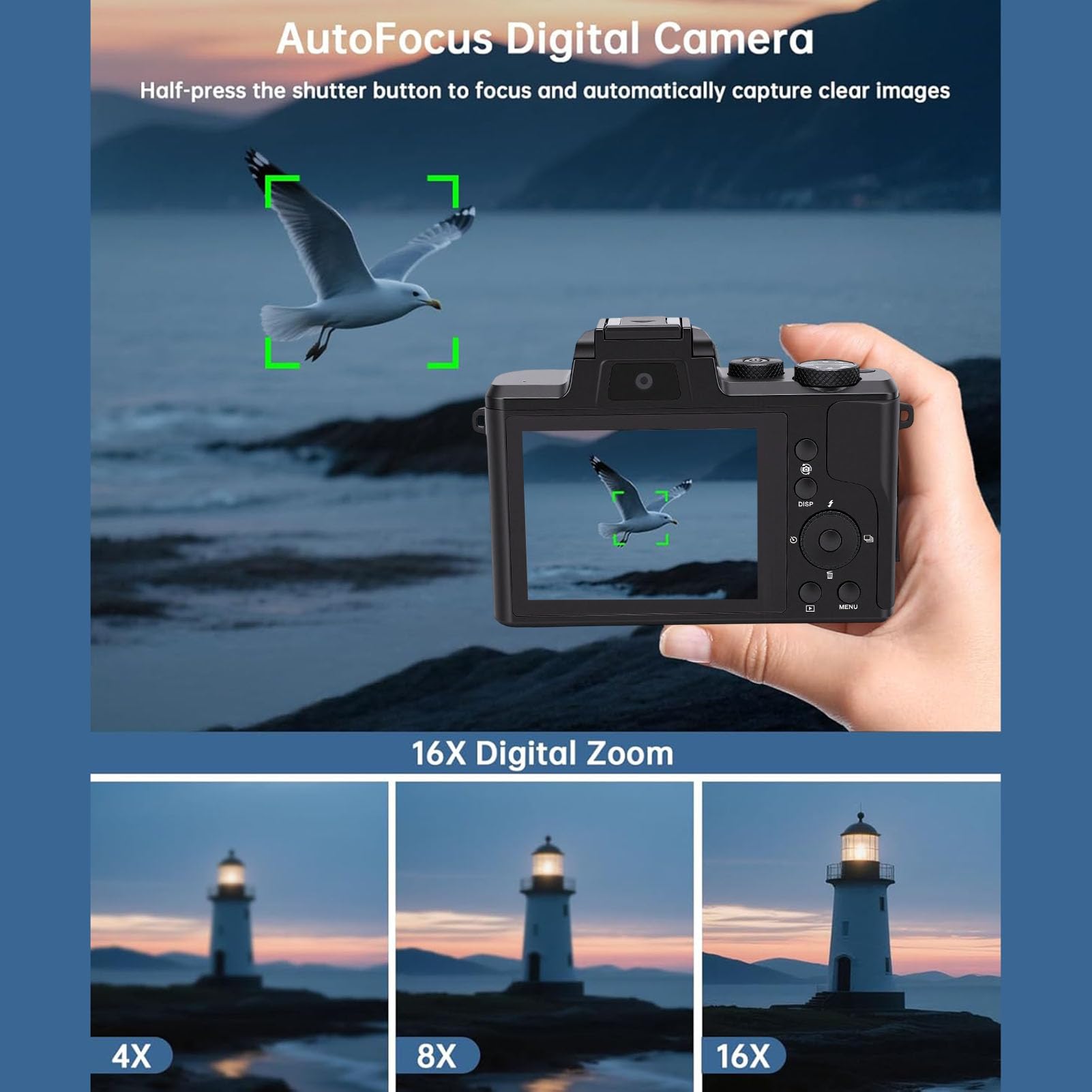 VBESTLIFE Cámara Digital 8K, Lente Dual de 88MP Pantalla Táctil de 3,2 Pulgadas WiFi Zoom Digital 16X, con Estabilización de 6 Ejes, para Vlogging y Fotografía