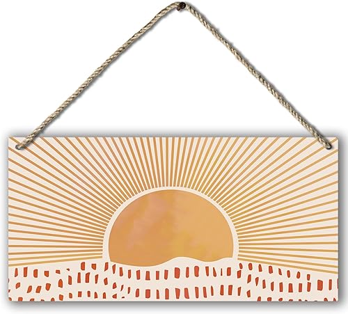Letrero abstracto de madera con estampado de sol y rayos de sol, estilo bohemio, para colgar en la pared, moderno de mediados de siglo, bohemio para