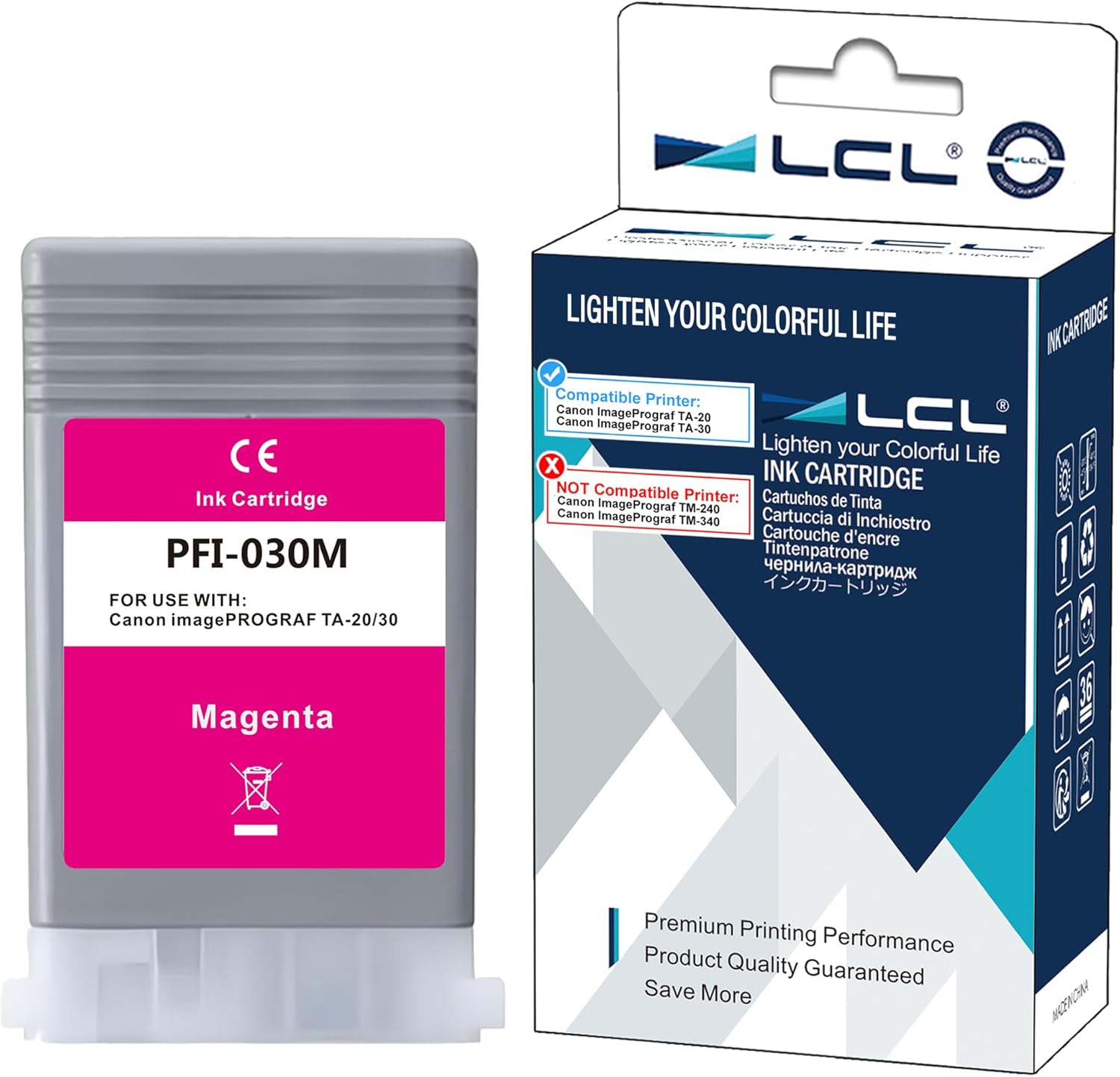 LCL Compatible Pigment Ink Cartridge Replacement for Canon PFI030 PFI-030 PFI030M PFI-030M ImagePrograf TA-20 ImagePrograf TA-30 (1-Pack Magenta)