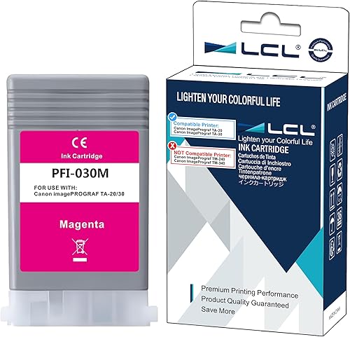 LCL Cartucho de tinta de pigmento compatible de repuesto para Canon PFI030 PFI-030 PFI030M PFI-030M ImagePrograf TA-20 ImagePrograf TA-30 (paquete