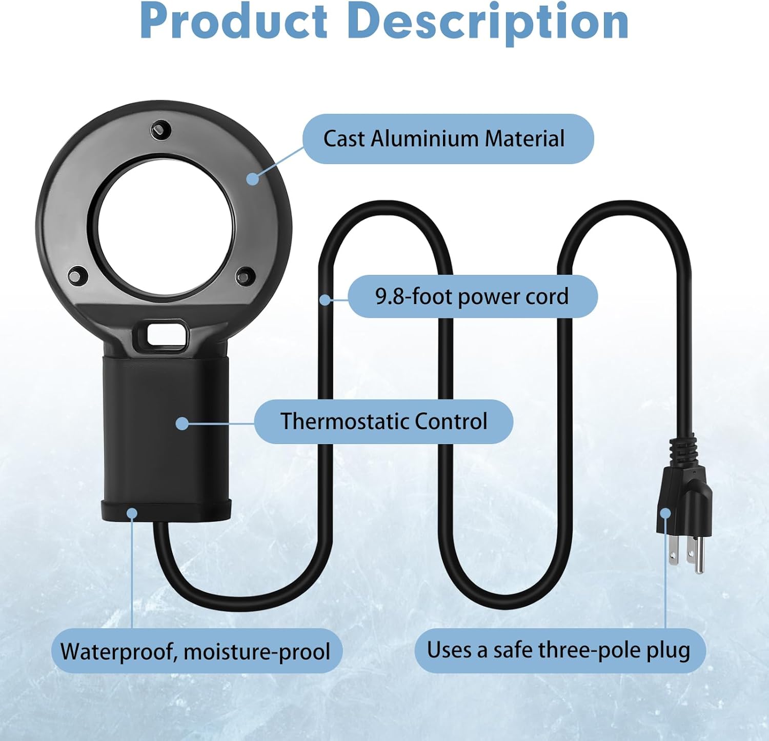 3PCS 500W Utility De-Icer Heater - Cast Aluminum Thermostatic Control for Bird Bath, Chicken Waterer & Stock 9.8FT Cord Chicken Water Heater - Safe for Livestock, Wildlife