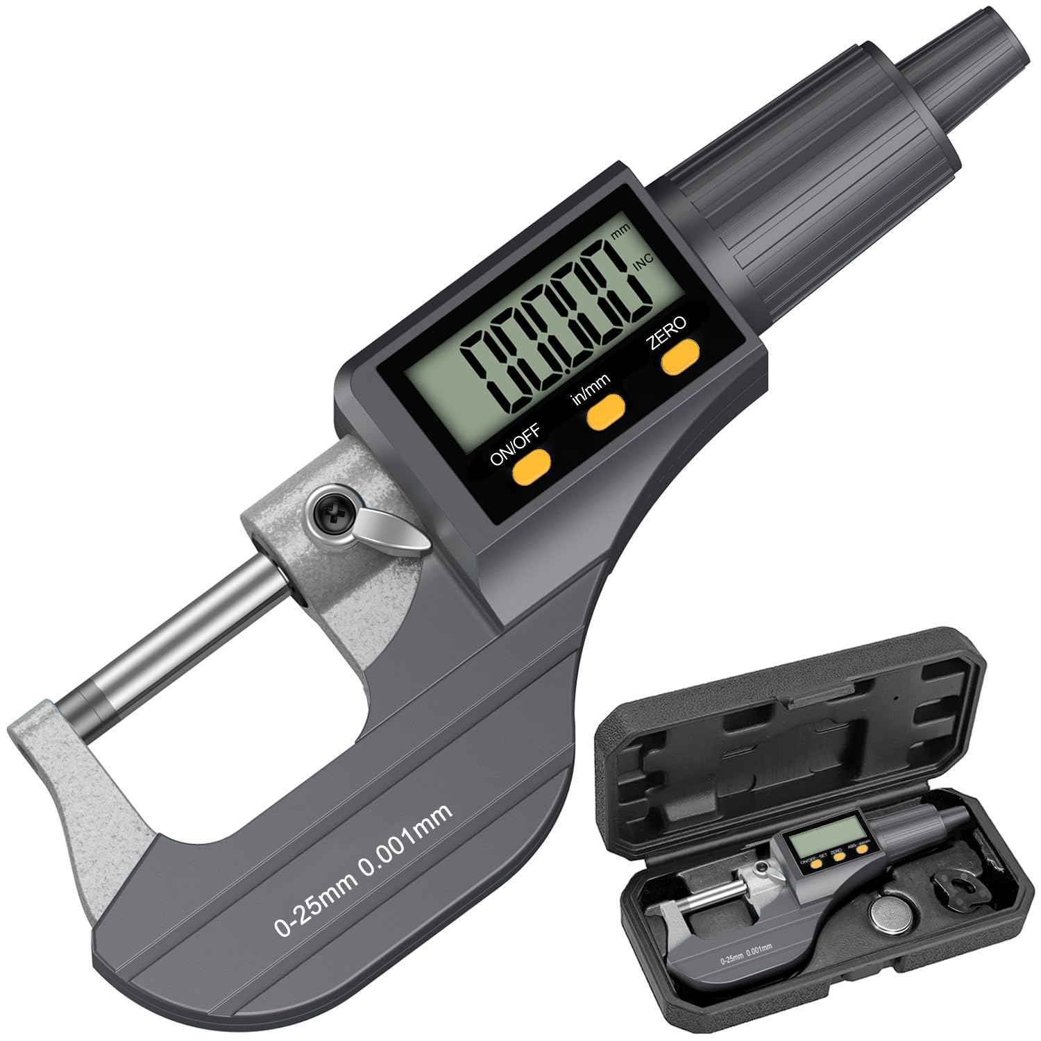 HDLKNAK Digital Outside Micrometer 0-1"/25mm, 0.00005"/0.001mm Precision LCD Gauge for Machinists