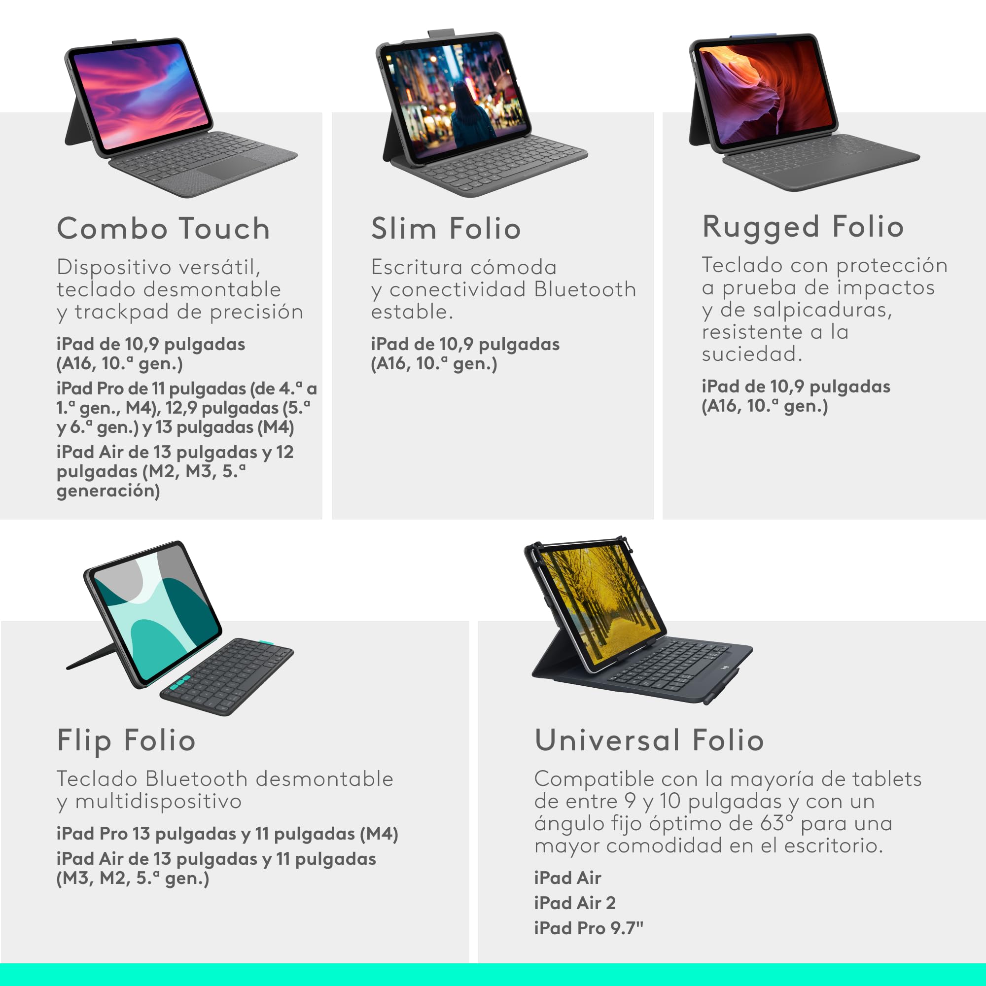 Logitech Combo Touch, Funda con Teclado extraíble para iPad (10.a generación) y A16 Gran trackpad de precisión, Teclado retroiluminado de tamaño Normal y tecnología Smart Connector,QWERTY ESP - Gris