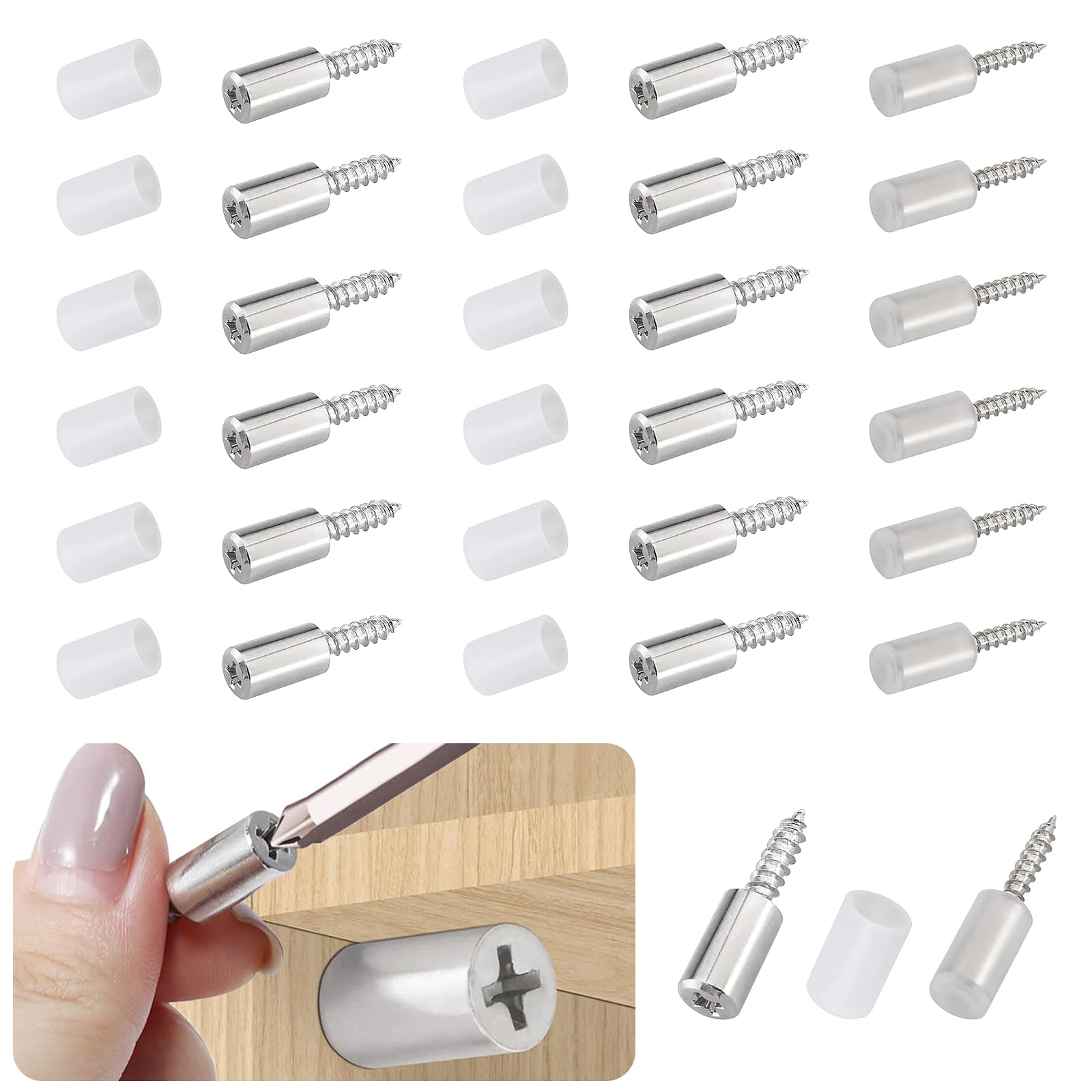 18 Pcs Self Tapping Screws Cabinet Laminate Support, Shelf Pins with Non-Slip Sleeve, Cabinet Shelf Pegs for Kitchen Utensils, Bookcases and Wardrobes