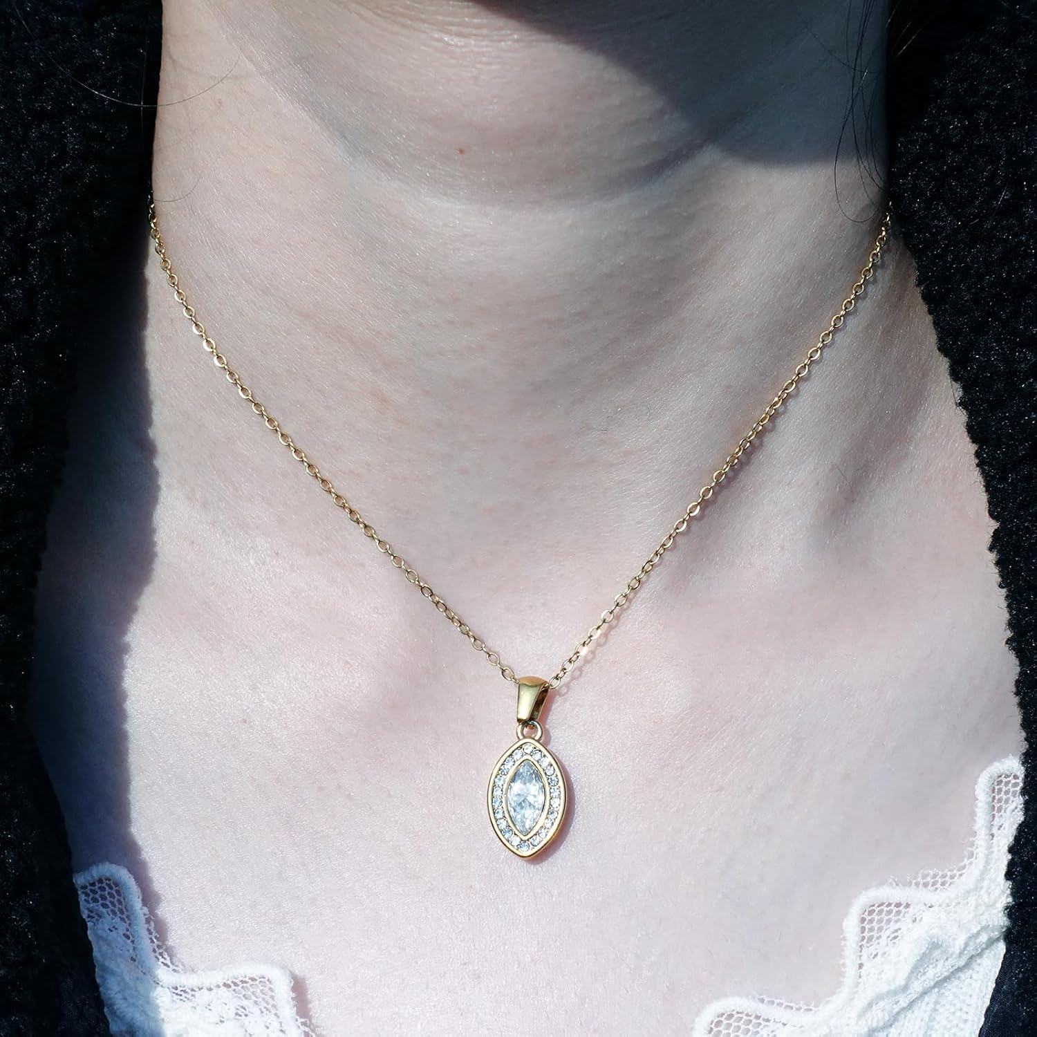 18k Gold Plated Necklace for Women, Women's Cubic Zirconia Charm Necklaces,Stainless Steel Gold Pendant Necklace for Women,16-18 Inches Adjustable Chain,Trendy Jewelry Gifts - Image 2