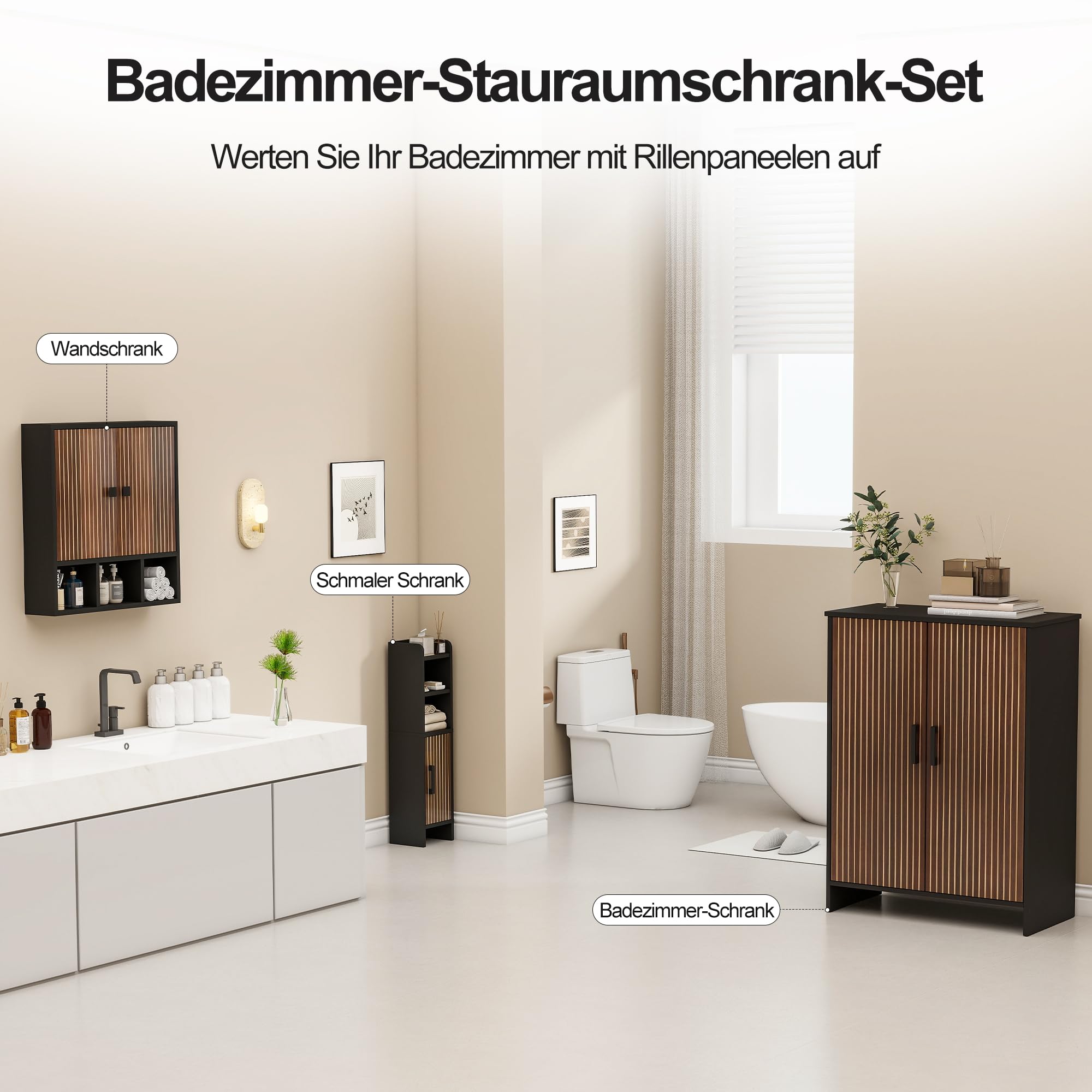 Hängeschrank bad, Badezimmerschrank hängend,Medizinschrank,Medikamentenschrank,Zweitüriger Holz schrank badezimmer,Badschrank mit verstellbaren Böden und offenen Fächern,13 x 56 x 58 cm,Schwarz