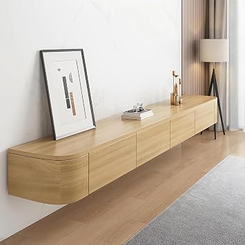 Floating TV Unit with Drawer   Pre-Assembled Wooden Wall Mounted TV Cabinet, Modern Floating Media Console for Living Room, Space-Saving TV Storage Unit Wood, 140cm/55in