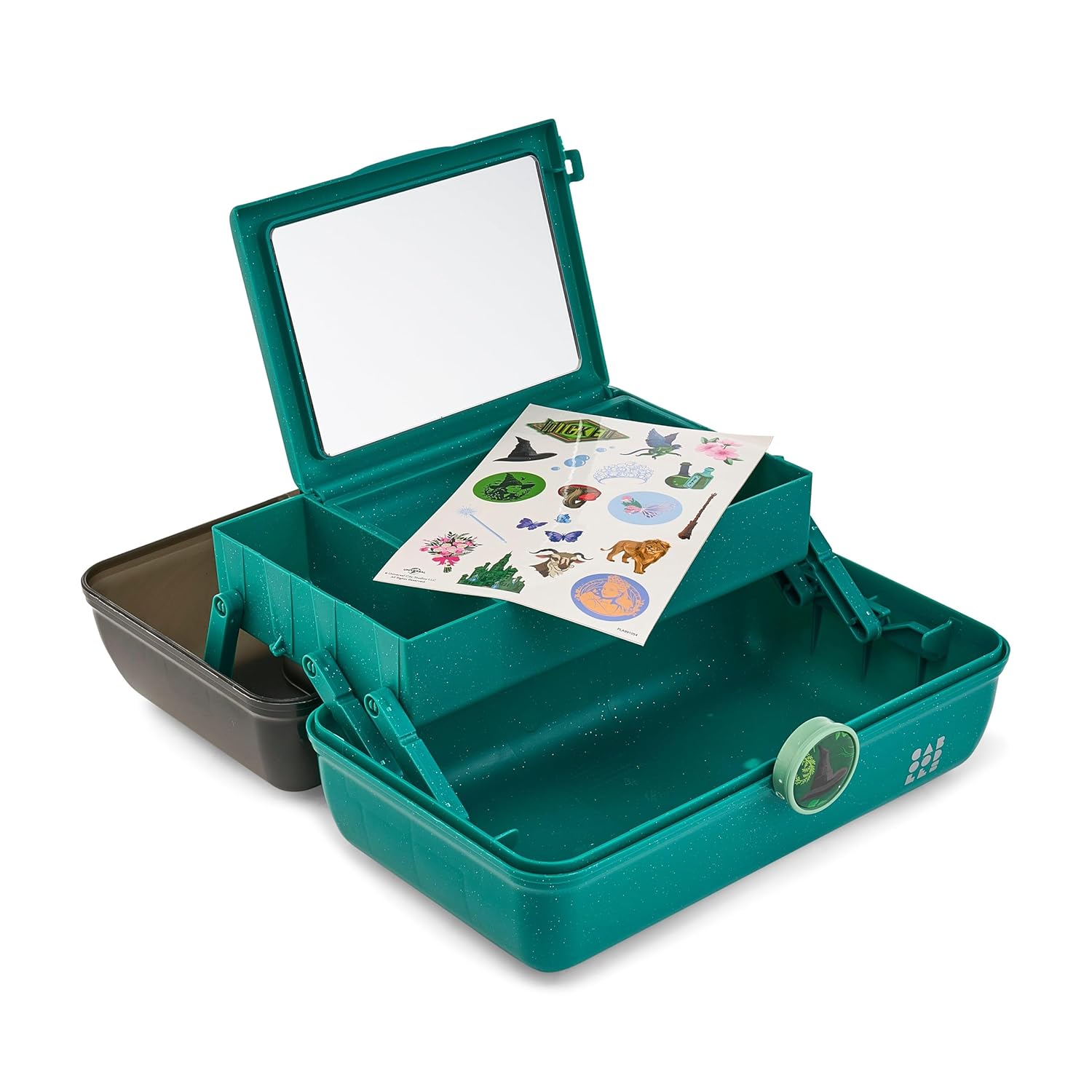 Caboodles On-The-Go Girl Makeup Box, Wicked: For Good Elphaba Essence Limited Edition, Hard Plastic Makeup Organizer Box, Built-In Mirror, Secure Latch, Includes a Wicked-Themed Sticker Sheet