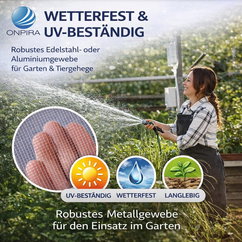 ONPIRA® Fliegennetz Meterware Edelstahl oder Aluminium Rostfrei & Katzensicher – Insektenschutz für Fenster & Türen in Silber oder Schwarz, Zuschneidbar & wetterfest (Edelstahl, 100cm x 2m)
