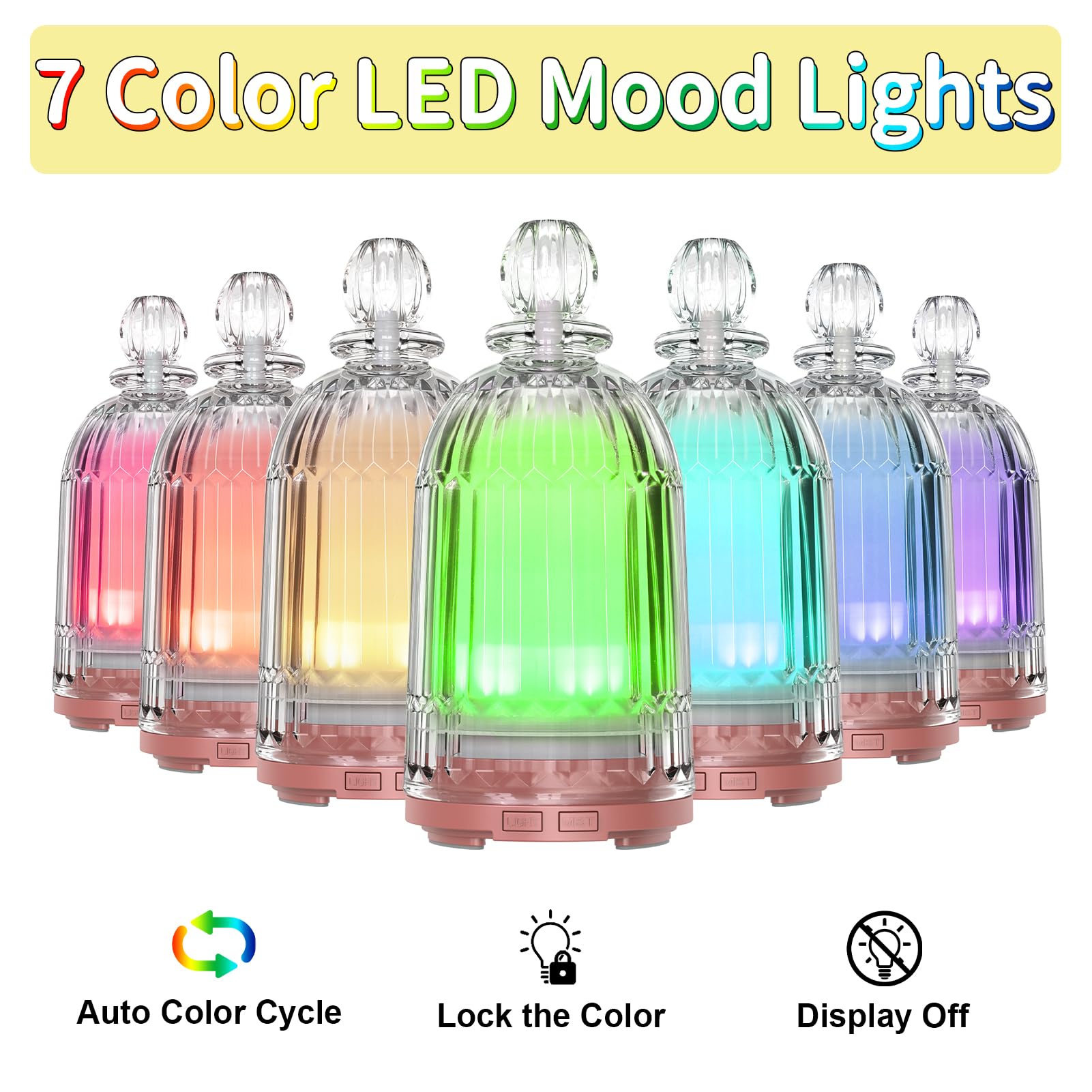Diffusore di oli essenziali, diffusore ad ultrasuoni per aromaterapia, umidificatore a nebbia fredda, con luci LED a 7 colori, spegnimento automatico, per casa, ufficio, spa, 120 ml