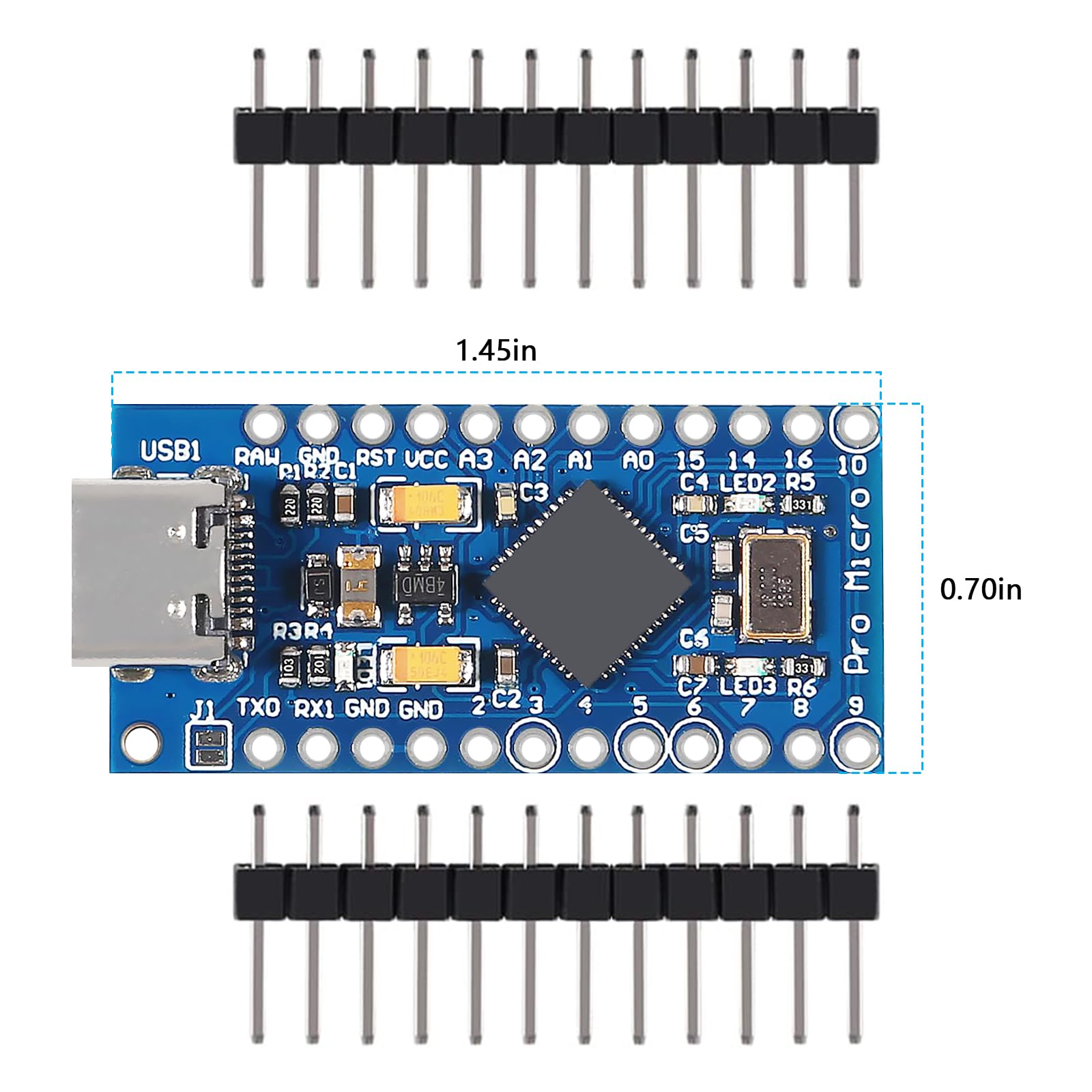 APKLVSR Pro Micro 32U4 Entwicklungsboard – 5V/16MHz, Type-C, 2x Pin-Header, Kompatibel Mit Arduino (2 Stück)