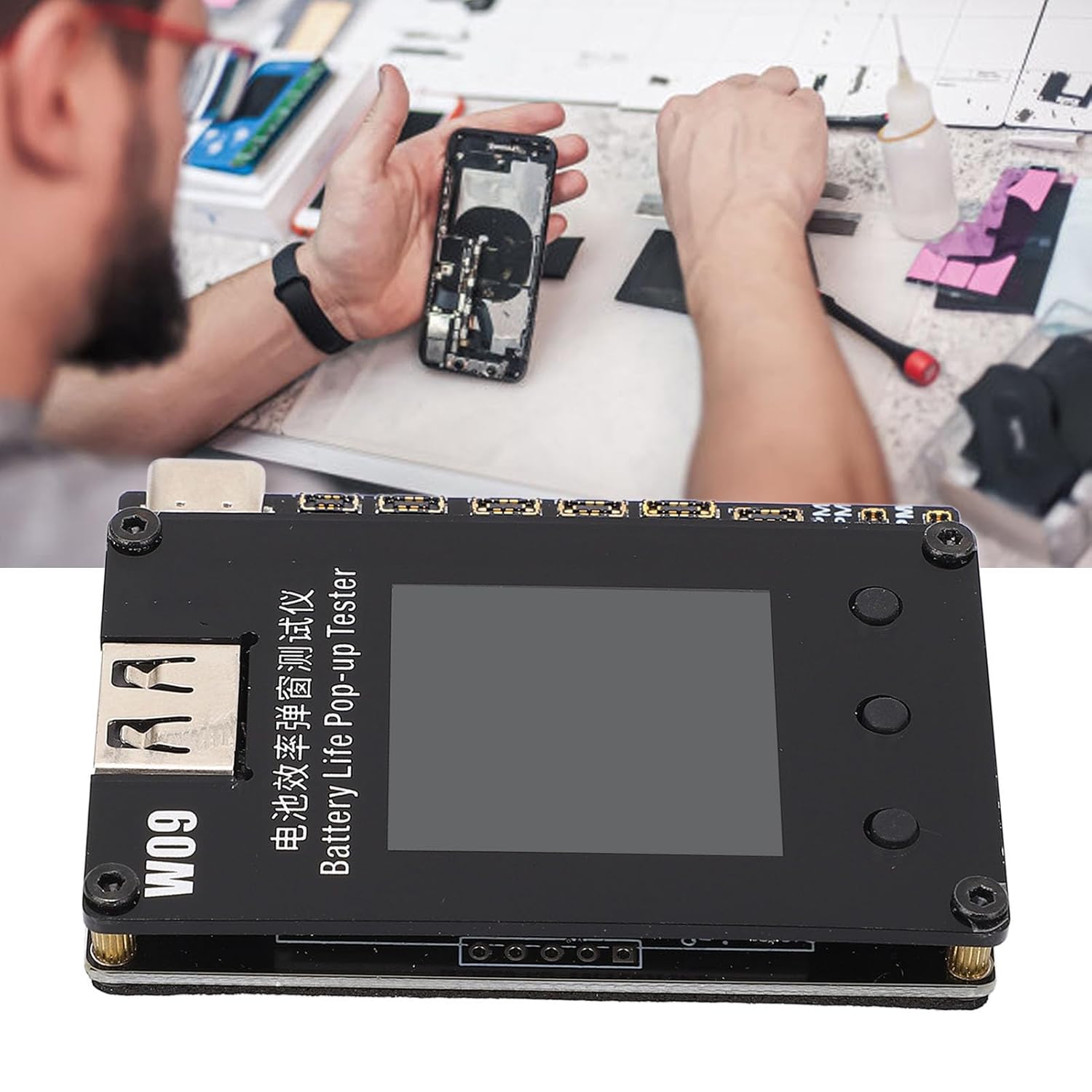 Battery Efficiency Tester LCD Display USB Connection Popup Window Repair Tool with Power Cable for 11-15 Series Phones
