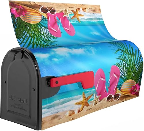 Miniatura 3 de Cubierta magnética para buzón de buzón de verano con diseño de conchas de estrella de mar y gafas de sol, 21 x 18 pulgadas