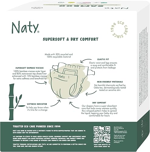 Miniatura 7 de Naty - Pañales de viscosa de bambú para bebé, suaves y sedosos, a base de plantas, dermatológicamente probados para pieles sensibles y súper
