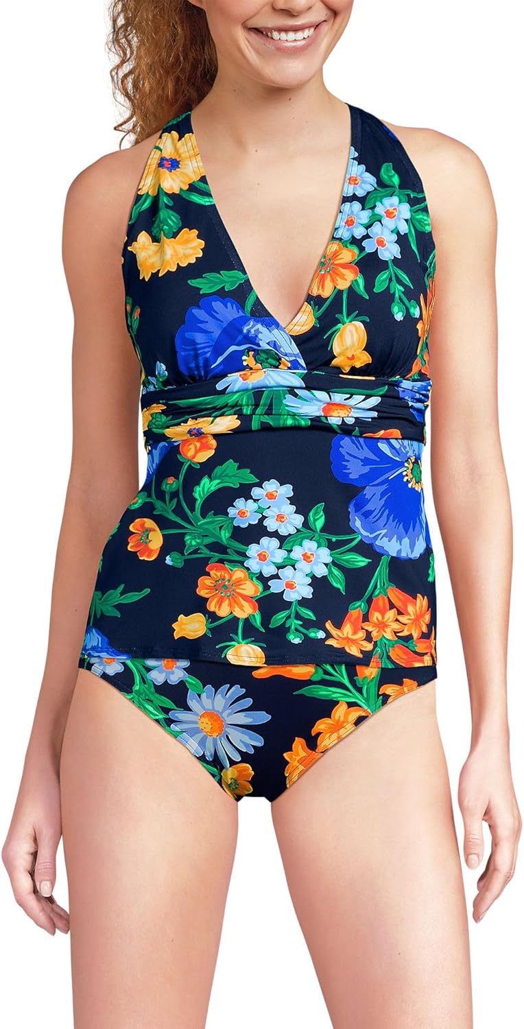 Lands' End Women's D-Cup V-Neck Plunge X Back Tankini Top
