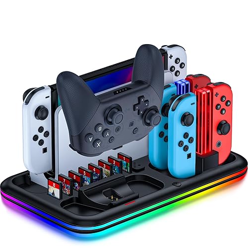 AXYBCOOL RGB Switch Charger Dock for Nintendo SwitchSwitch LiteOLEDSwitch Charging Stand with 8 Games Storage for Switch Pro Controller Joycons