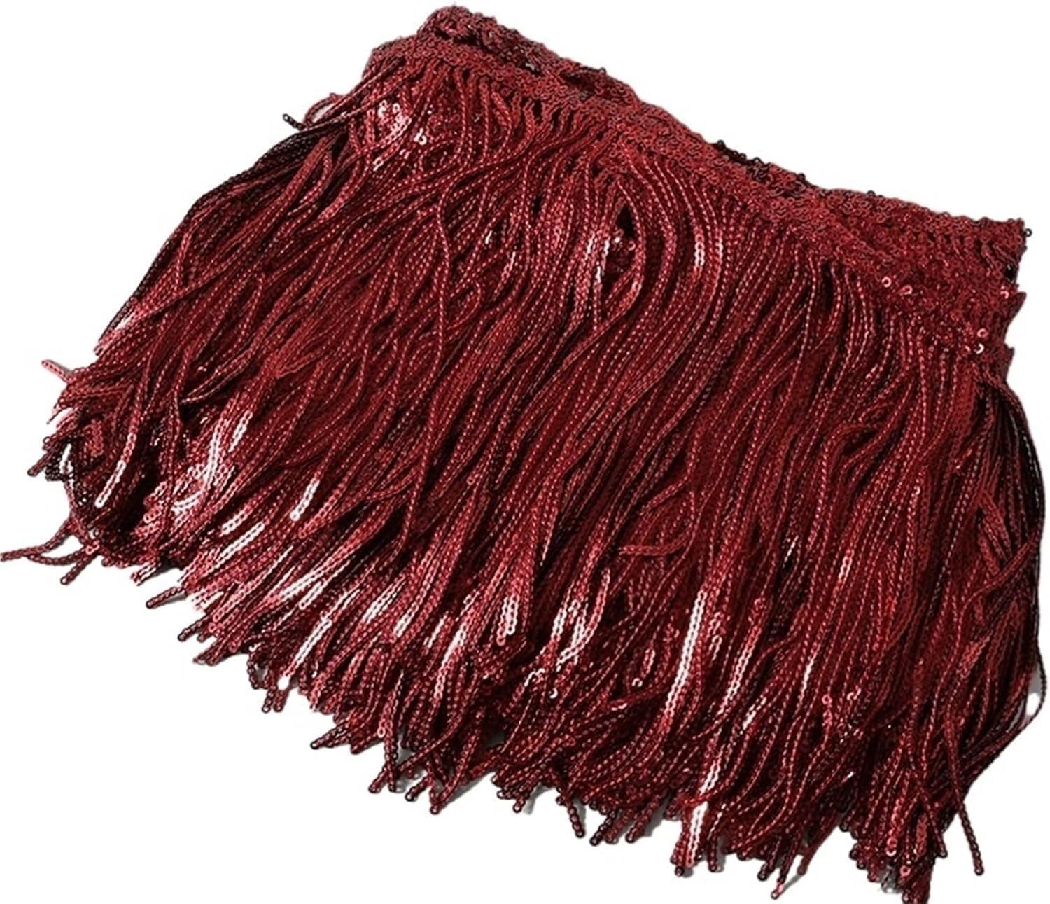 Lentejuelas brillantes y flecos de 17 cm en encaje rojo de 10 yardas para costura