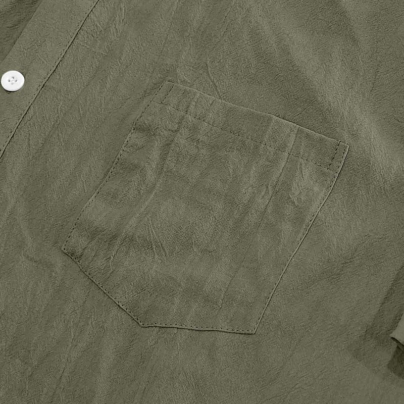 Men's Linen Shirt - Short Sleeve Button Down Collar Solid Casual Shirts with Pocket for Vacation Business - Image 5