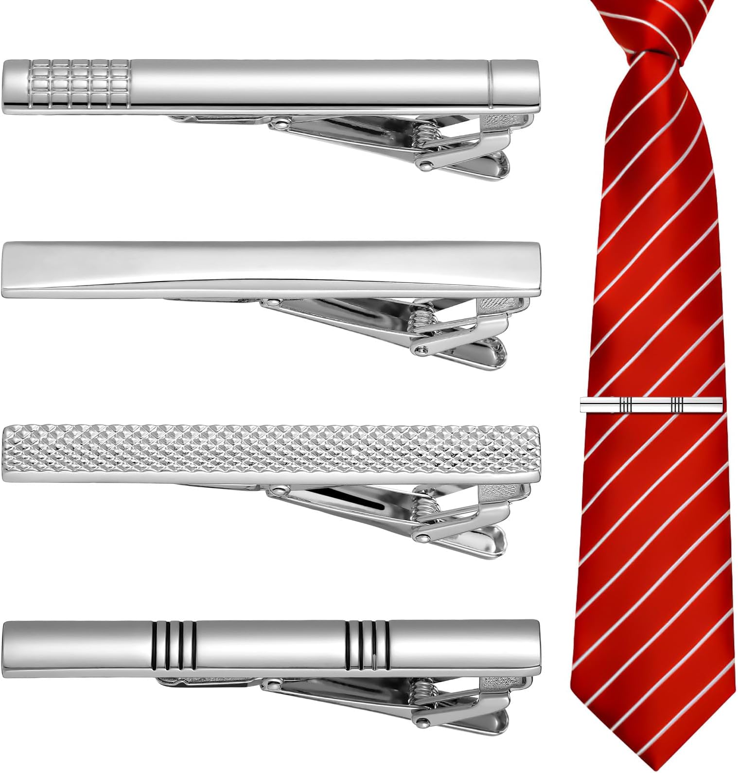 Tie Clip Set for Men 4-Piece Copper Business Tie Bars with Strong Spring Non-Slip Design Minimalist Necktie Accessories for Formal Suit and Banquet