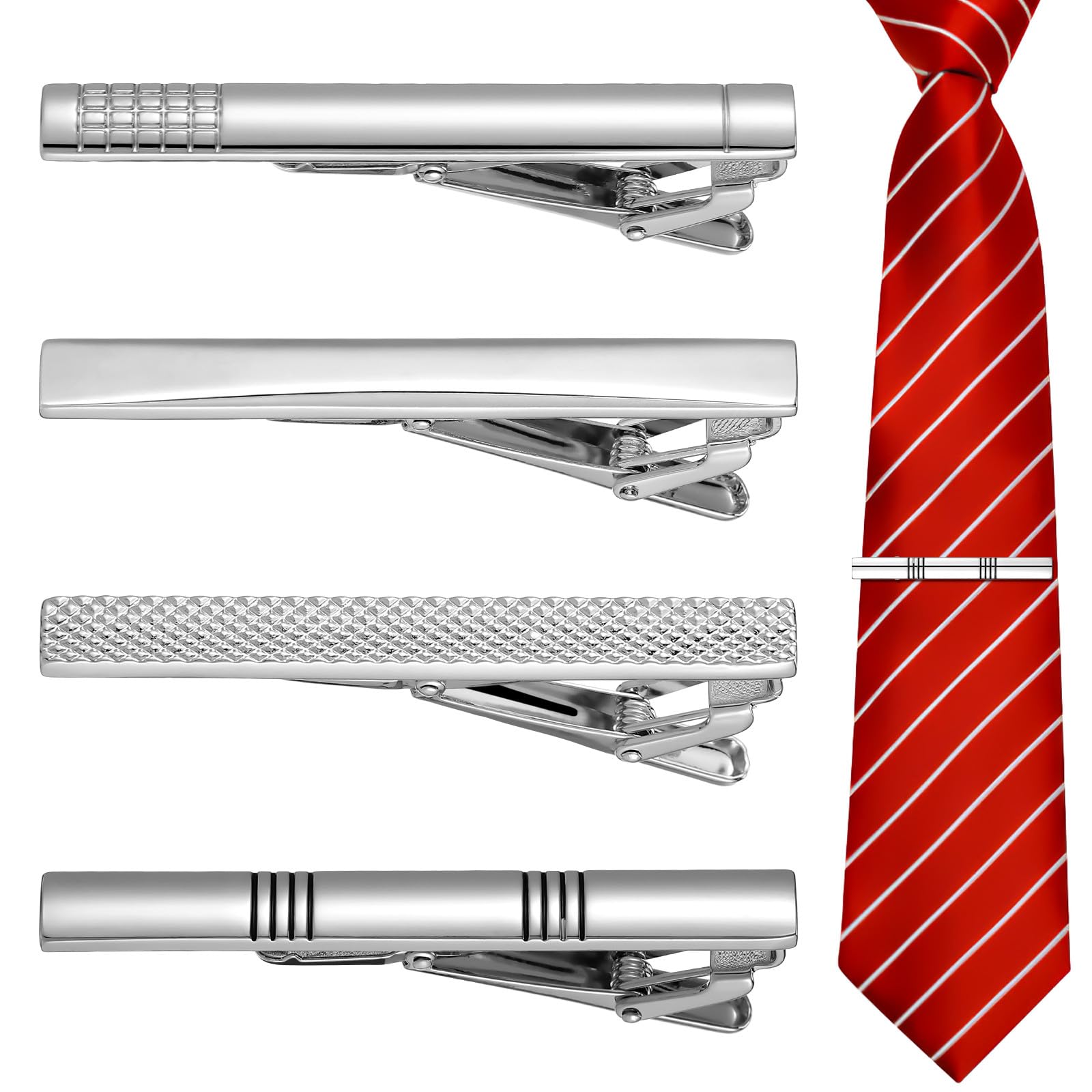 bestonzon 4-piece Copper Tie Clip Set, Minimalist Necktie Clips with Strong Spring And Non-slip Pads, Business And Formal Suit Accessories for Men-picture-46