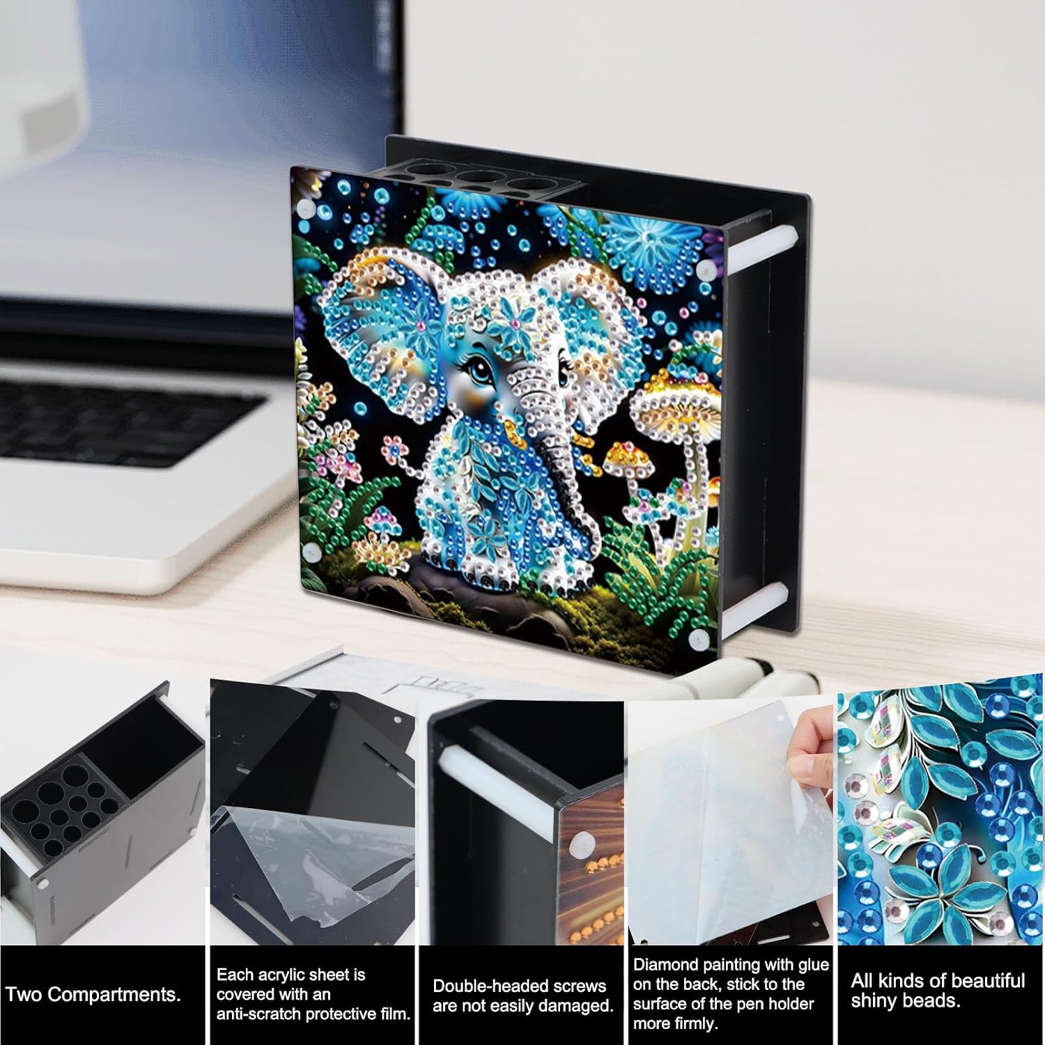 Diamond Painting Pencil Holder, Owl Animal Gemstone Design, Mosaic Embroidery Kit, Storage Box for 12 Pencils (YH167) image 5