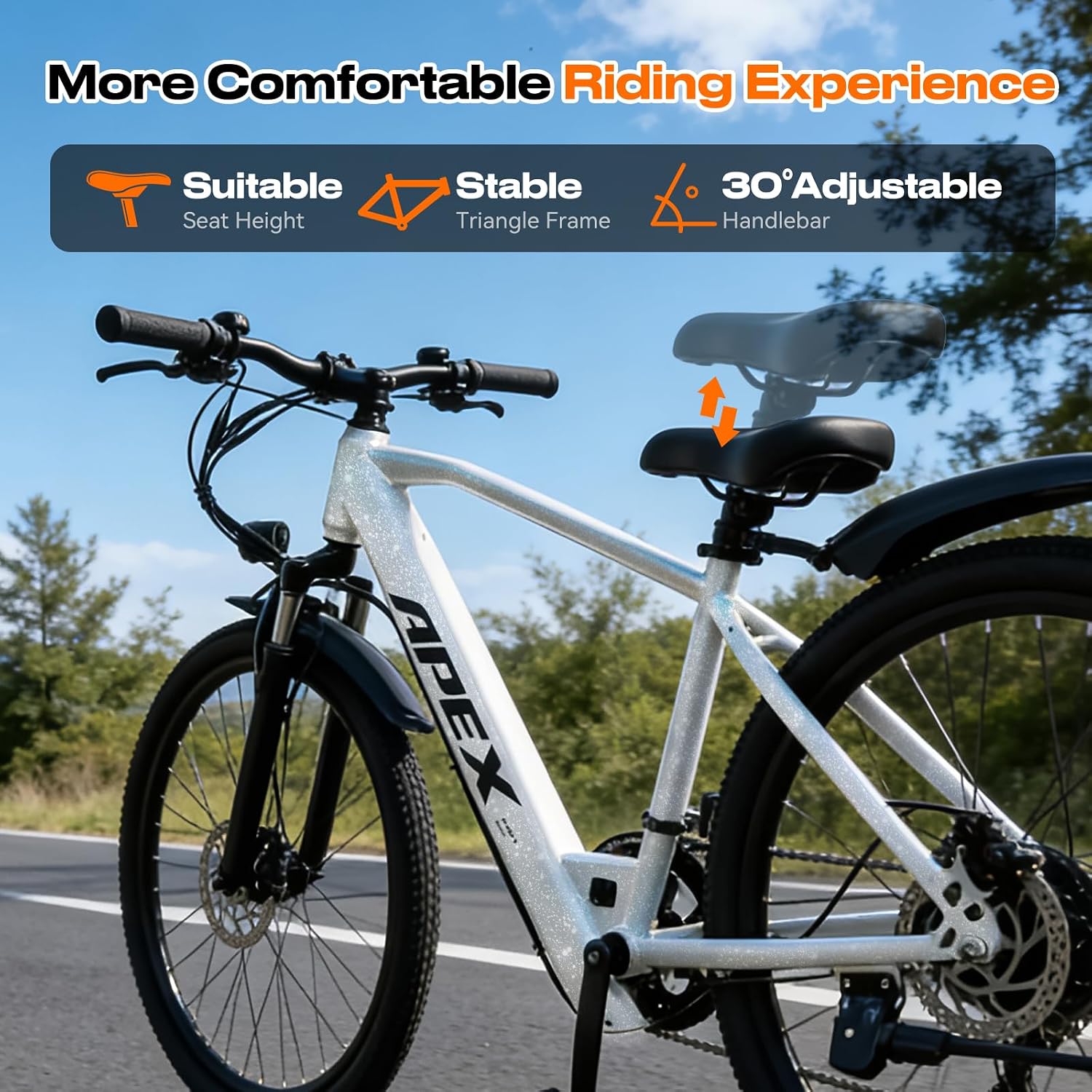 26" Electric Bike for Adults Teens Ebike with 4 Modes & 7-Speed,UL2849 Certified,1200W Peak Motor,28Mph & 50Miles,Internal Removable Battery,Shock Absorber,City Commuter