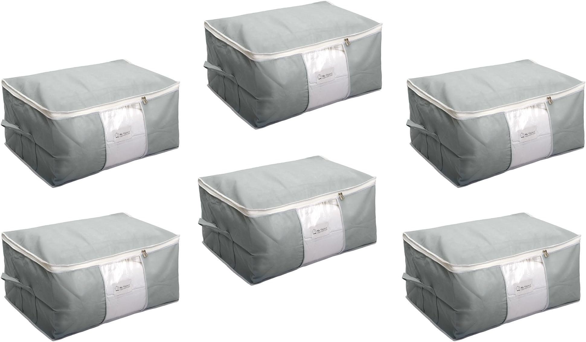 HomeStrapNon Woven Fabric Big Underbed Storage Bag with Window (Grey) - Set of 6