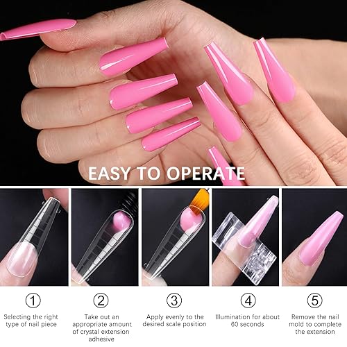 Miniatura 6 de Vnjaoi 120 piezas de polygel de extensión de uñas dobles formas de uñas con constructor de escamas de uñas de ataúd para manicura de gel, diseño de