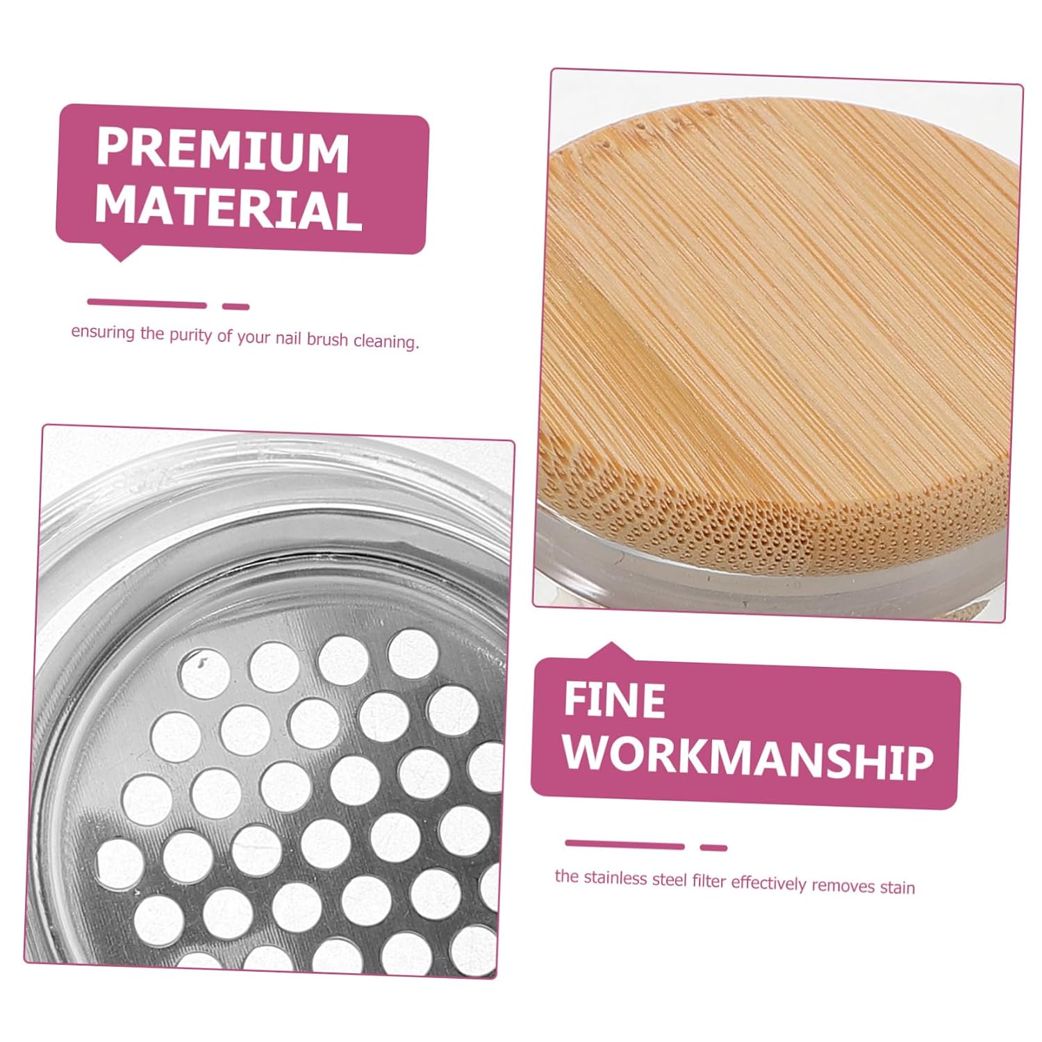 Nail Brush Cleaner Cup with Wooden Lid Stainless Steel Mesh Portable Dappen Dish for Nail Piece for Manicure and Pedicure