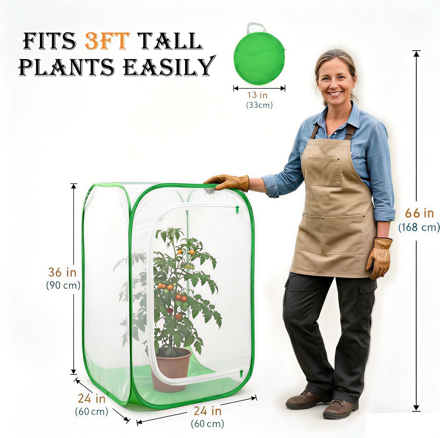 36" Garden Mesh Plant Tent Enclosure, Pop-Up Cage Plant Cover Pest Protection Guard for Fruit, Vegetables, Flowers and Herbs （24" x 24" x 36" ）