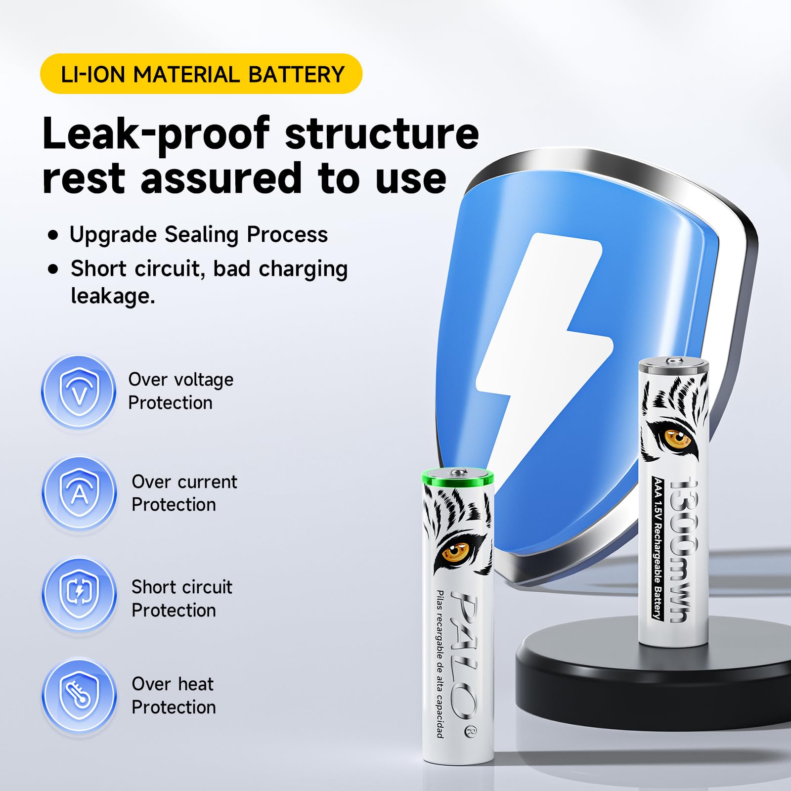 Pilas Litio AAA Recargables 1.5V 1300mWh, Pilas AAA de Carga rápida con Estampado de Tigre, Baja autodescarga con luz de Carga, 1500+ ciclos, batería de 12 Piezas con Caja de batería