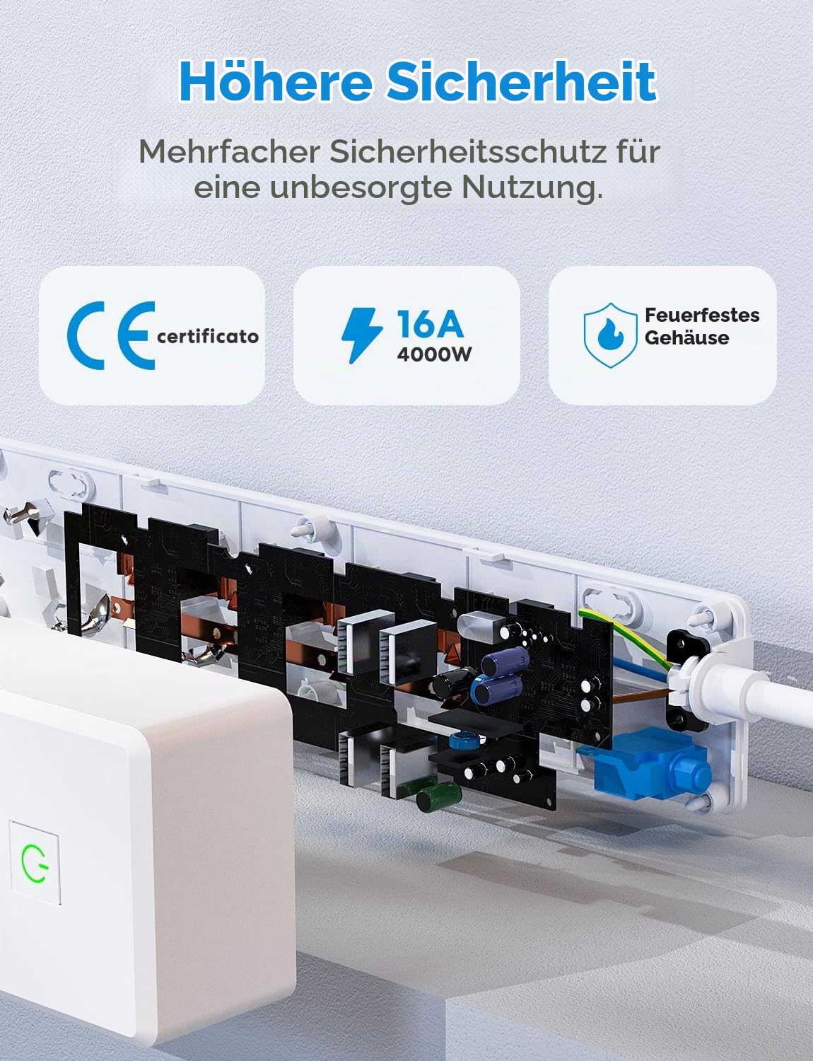 Meross Italienische Steckdosenleiste mit Intelligentes HomeKit, 16 A Smart WiFi mit 3 Schuko 4 USB-Anschlüssen, Überlastschutz, kompatibel mit HomeKit, Alexa, Google Home, SmartThings