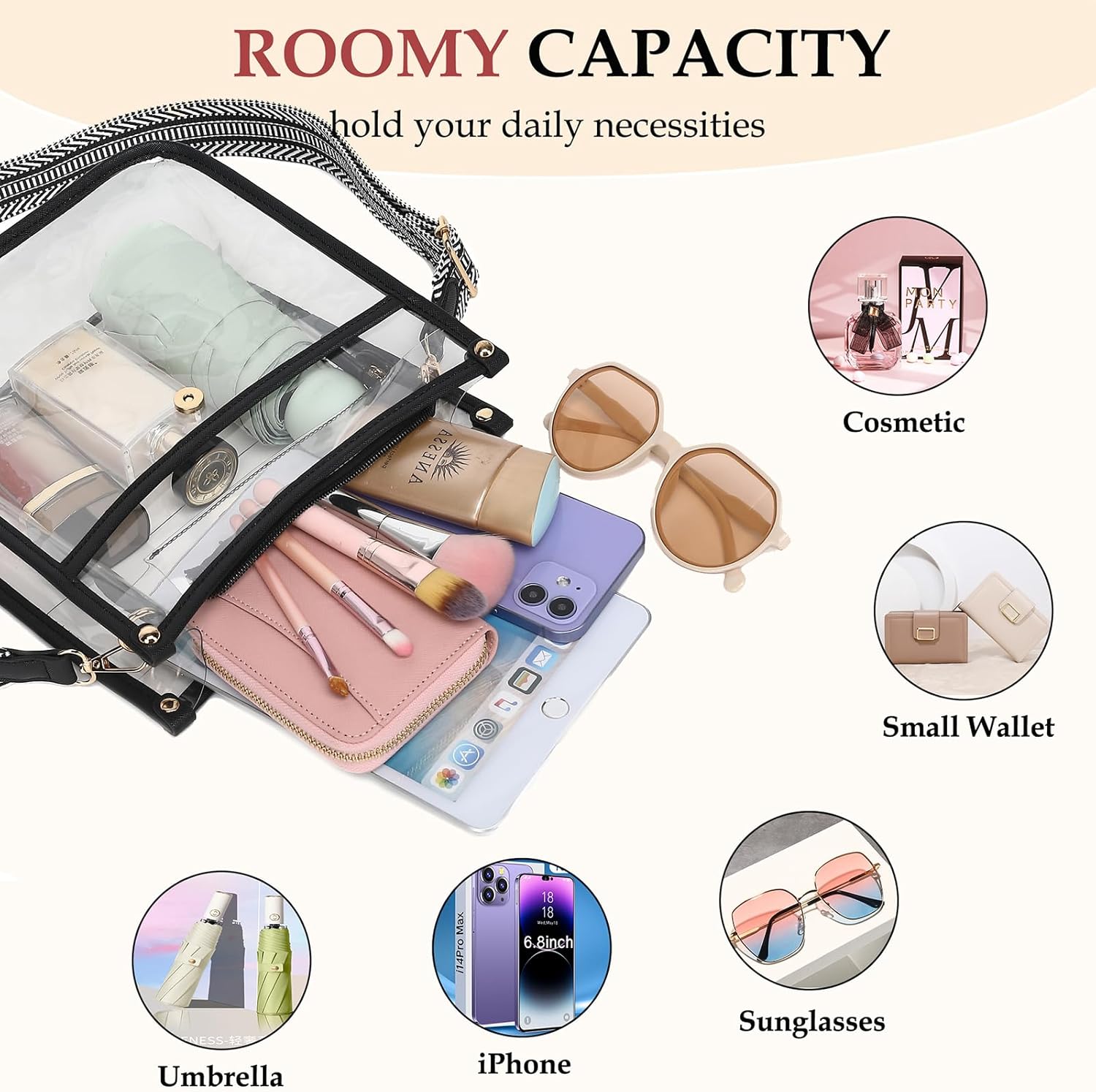 LOXOMU Clear Purse Stadium Approved,Small Clear Crossbody Bag Clear Shoulder Handbag for Women