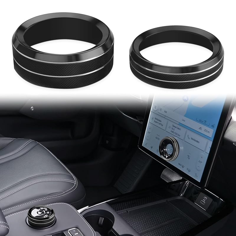 Capa para Manopla de Controle de Volume e Anel da Manopla de Câmbio para Ford Mustang Mach-E 2021 a 2024 auovo Alumínio Preto, 2 peças