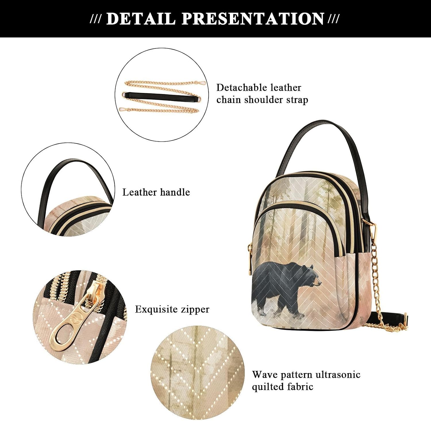 Crossbody Handbags for Women, Shoulder Bag Hobo Crossbody Handbag Casual Tote，Black Bear