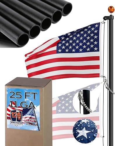 Miniatura 11 de PHITRIC Asta de bandera, asta de bandera giratoria de acero inoxidable a prueba de óxido sin enredos para banderas deportivas de fanáticos de 3x5