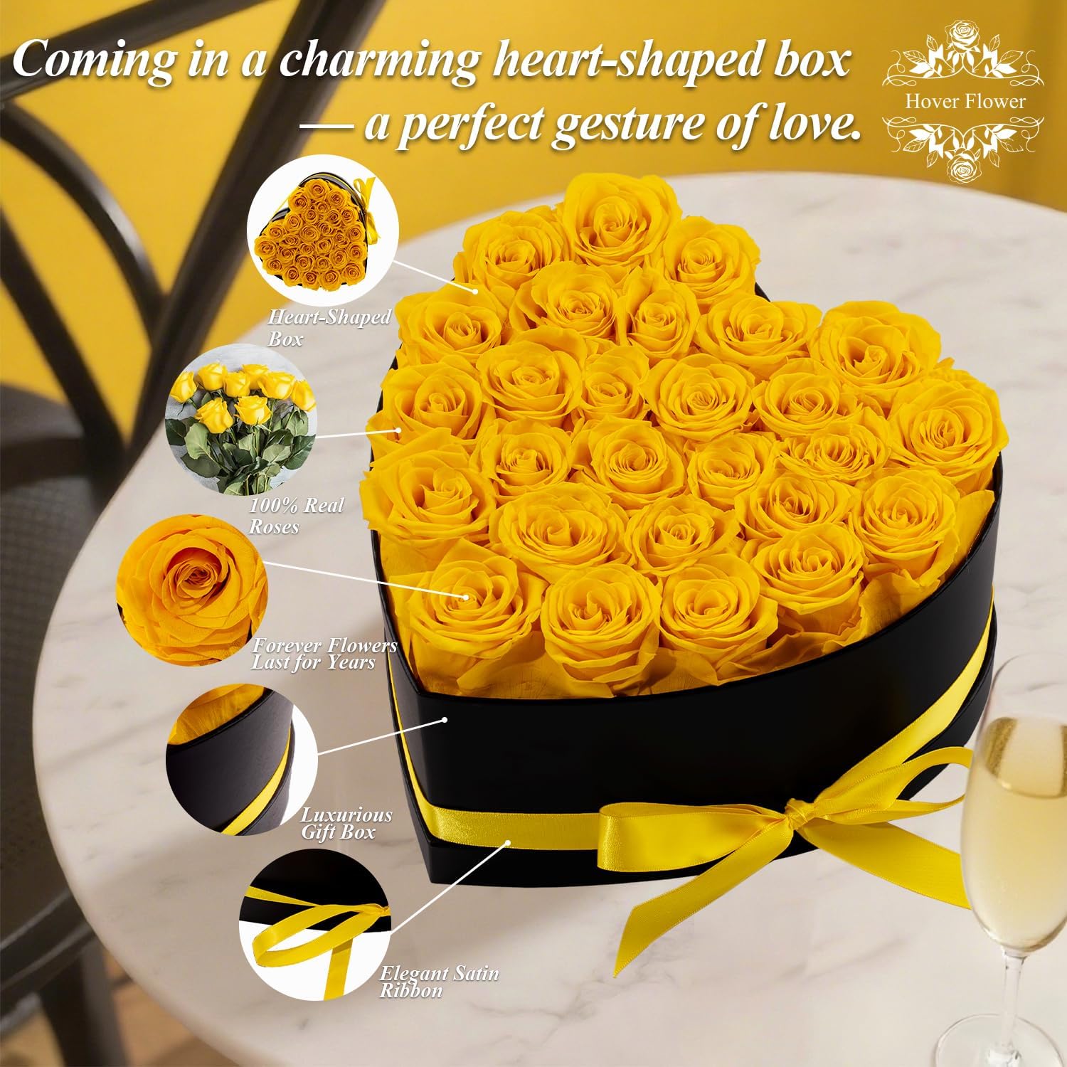27 Forever Preserved Flowers in a Box, Vanlentines Day Gifts for Her, Eternal Roses Flowers for Delivery Prime, Birthday Gifts for Women Mom Grandma Wife (Yellow) - Image 4