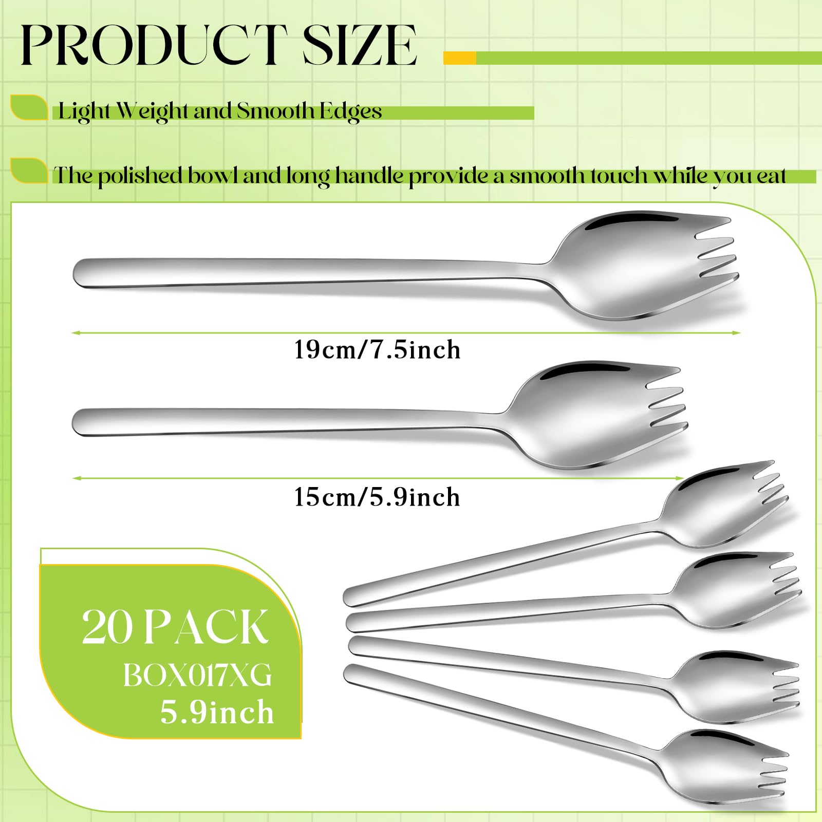 FillTouch 20 Pcs Stainless Steel Sporks Salad Forks Long Handle Dessert Ice Cream Spoons Fork Reusable Fruit Appetizer Sporks for Everyday Use, Camping, Back to School Lunch Supplies(5.9 Inches) — Amazon image 2