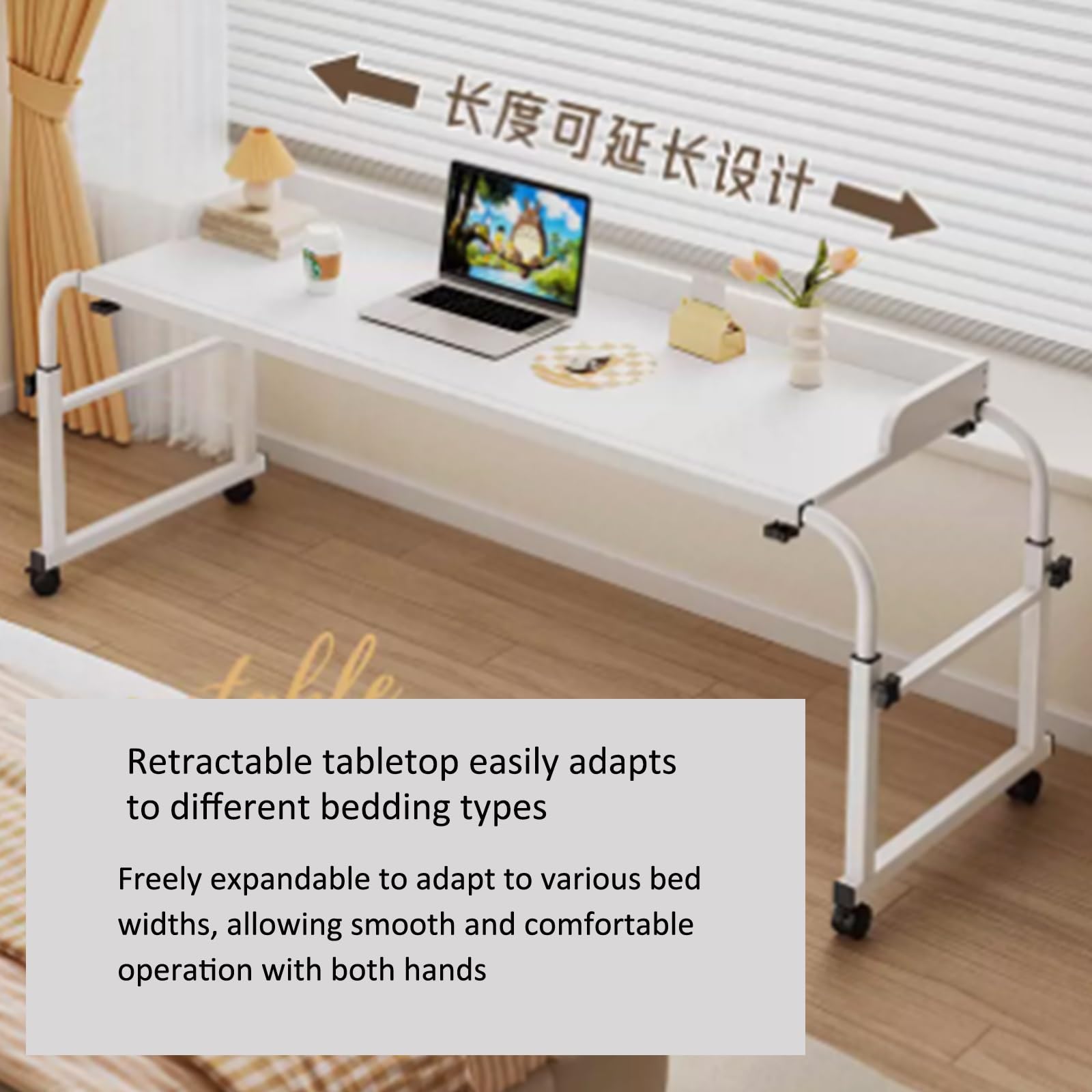 Mesa ajustable con ruedas, mesita de noche ajustable en altura para un fácil acceso y comodidad en la cama o silla