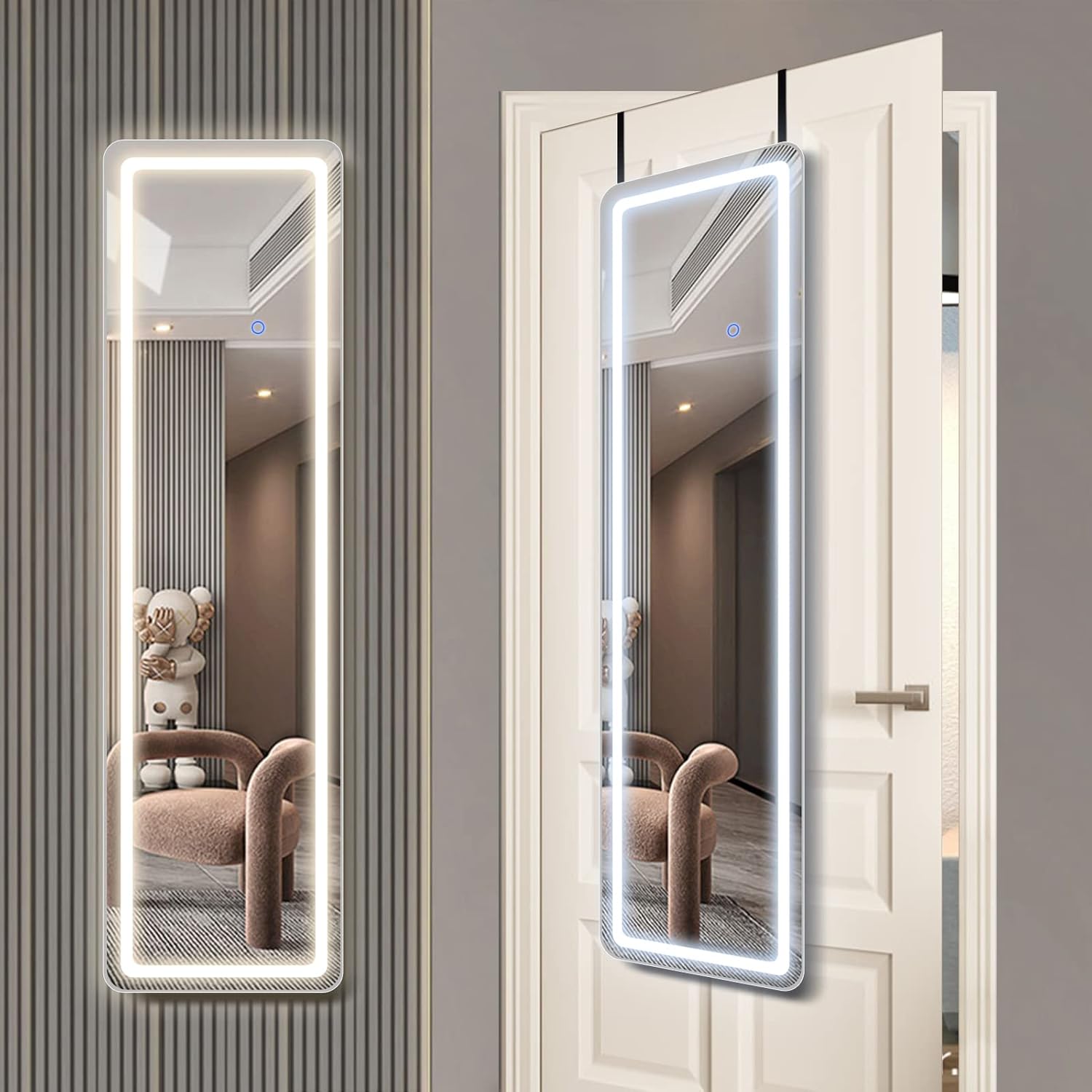 Amazon.com: QiMH 40"x12" Door Back Mirror with Lights, LED Full-Length ...