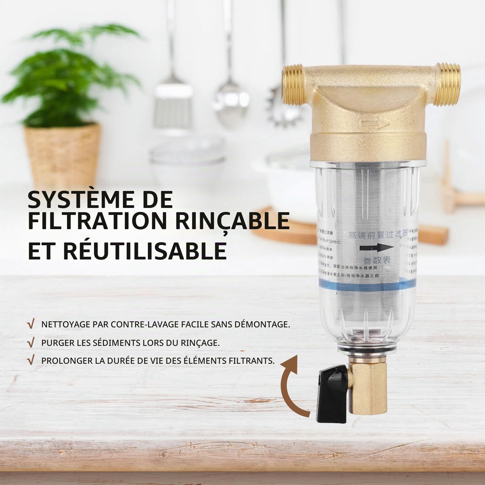 Préfiltre à eau, Filtre à Eau à Sédiments Spin Down, Filtre à Eau Robinet Réutilisable pour Filtre à Sédiment Spin-Down pour Tuyau d'eau de Puits Filtre à Sédiments(3/4" External Thread)
