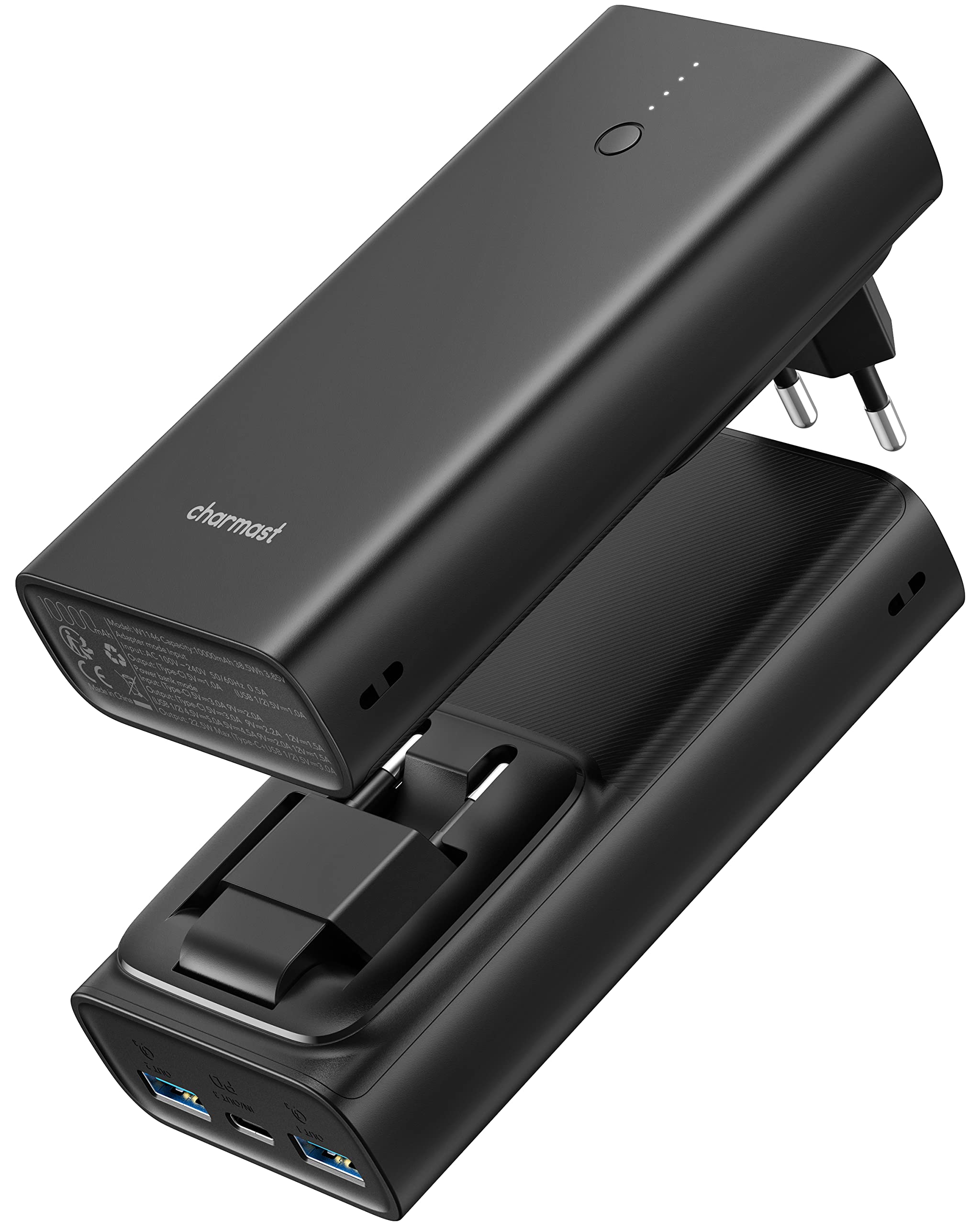 Charmast Power Bank Sottile 10400mAh USB C Powerbank Slim con LED Display Caricatore Portatile con 3 uscite & 2 Ingressi per Smartphone