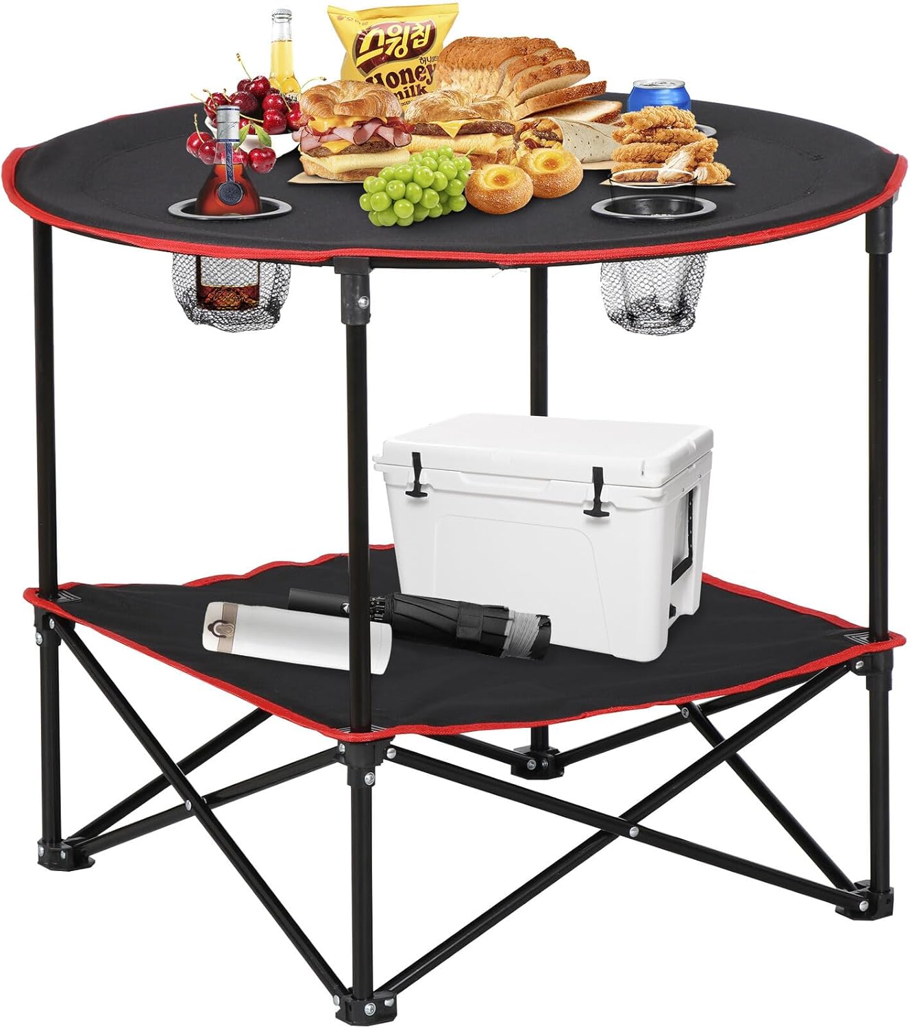 Portable Folding Picnic Table Outdoor Camping Table w/4 Cup Holder & Bag for BBQ