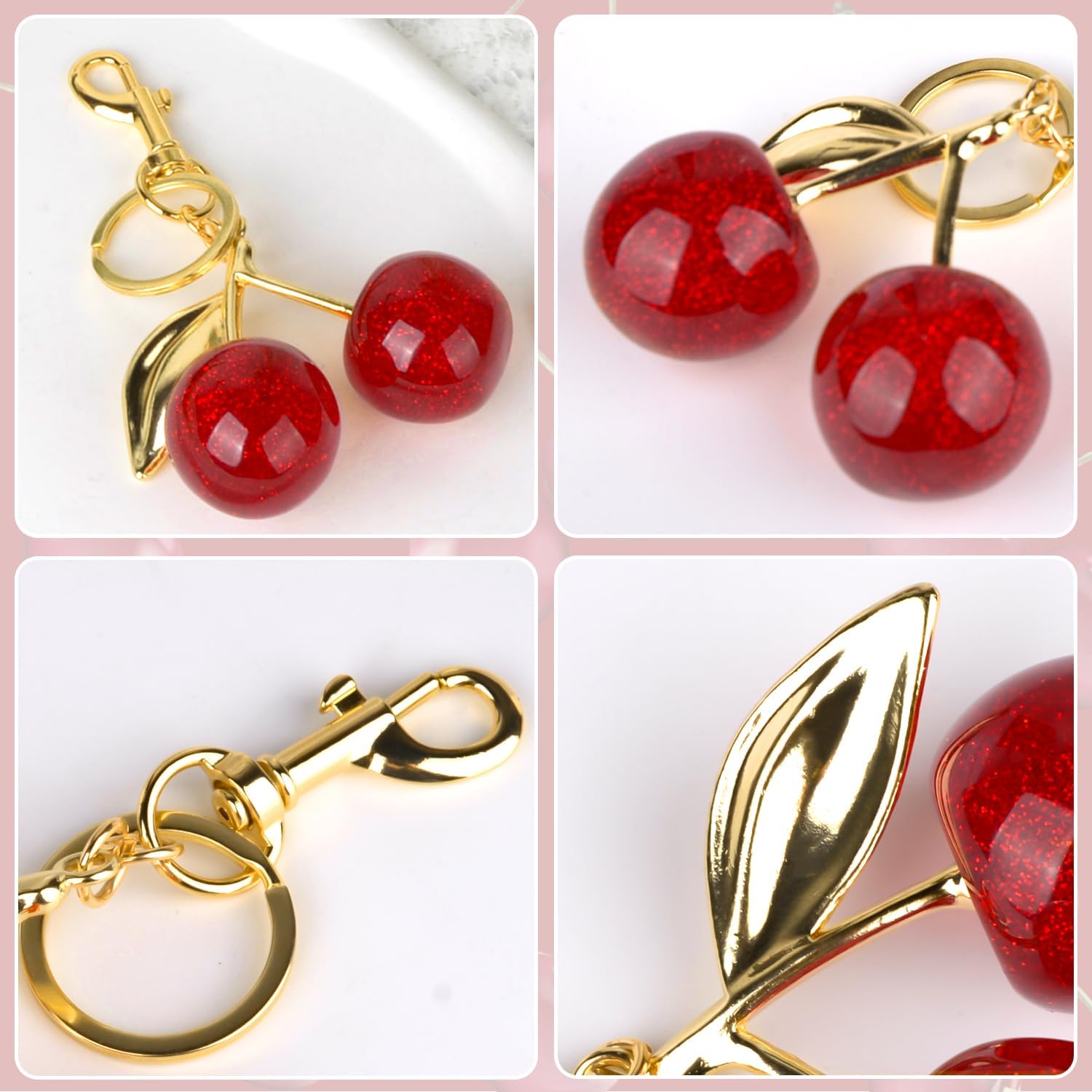 Cherry Bag Charm Purse Charms Keychain, Elegant Purse Bag Charm Cherry Keychain Cute Bag Charms for Handbags Gift and More - Image 3