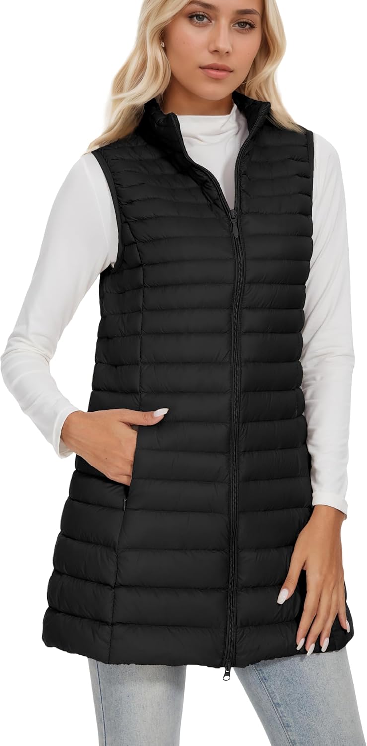 ELFJOY Long Puffer Vest Women Winter Ultra Light Long Down Vest with Stand Collar Black Womens Vests Outerwear - Image 3